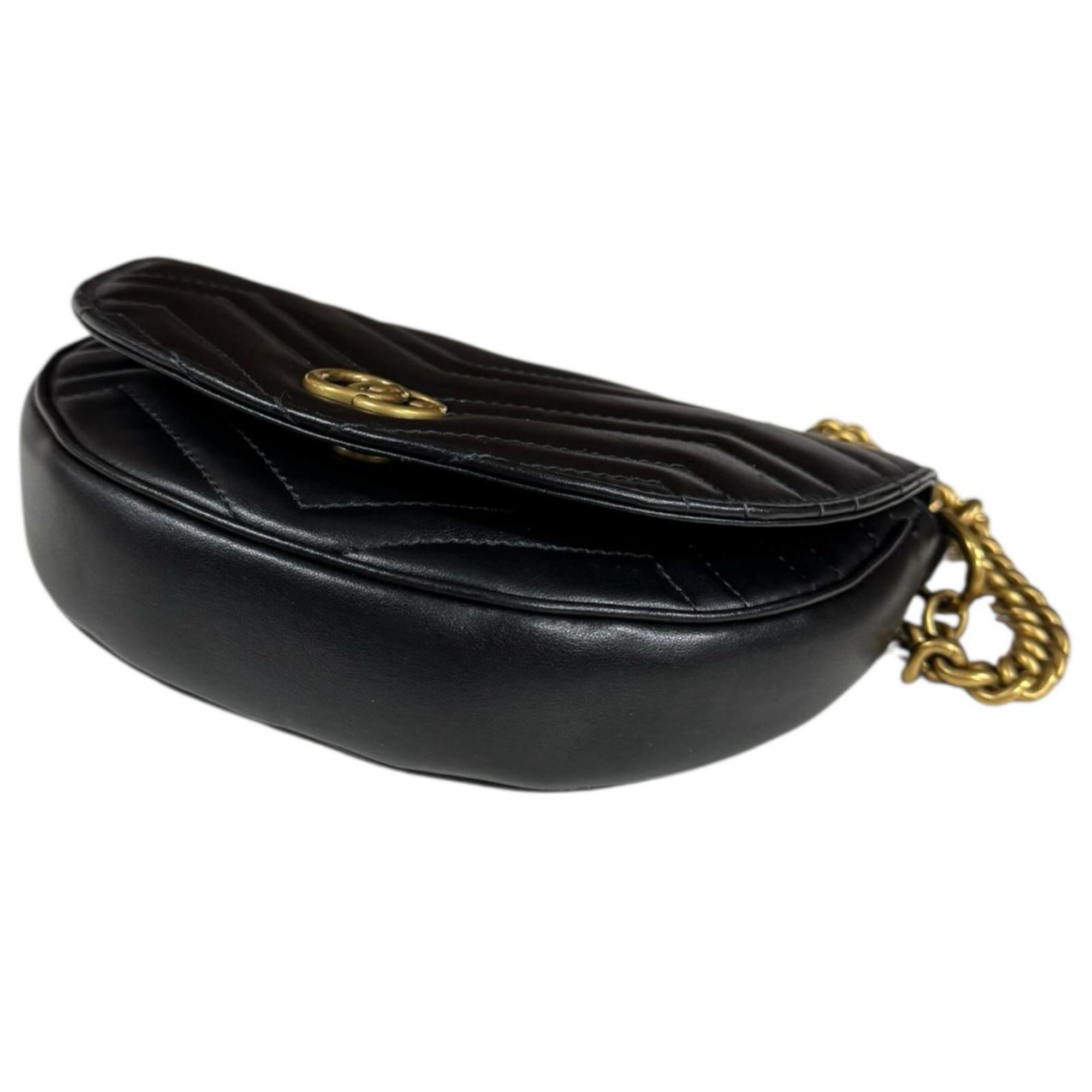 GG Marmont Half Moon Flap Crossbody Bag Matelasse Leather Mini