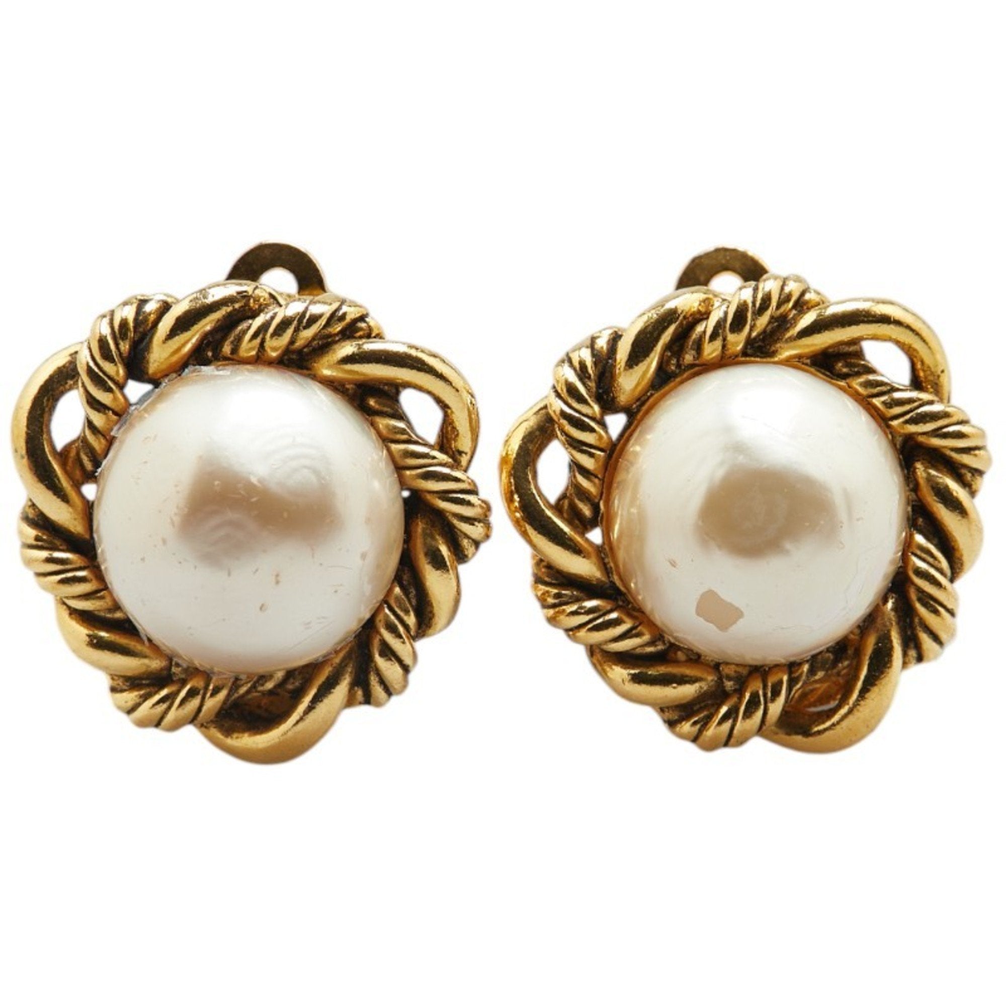 Vintage Clip-On Earrings Pearl Clip-On Gold-Tone Metal