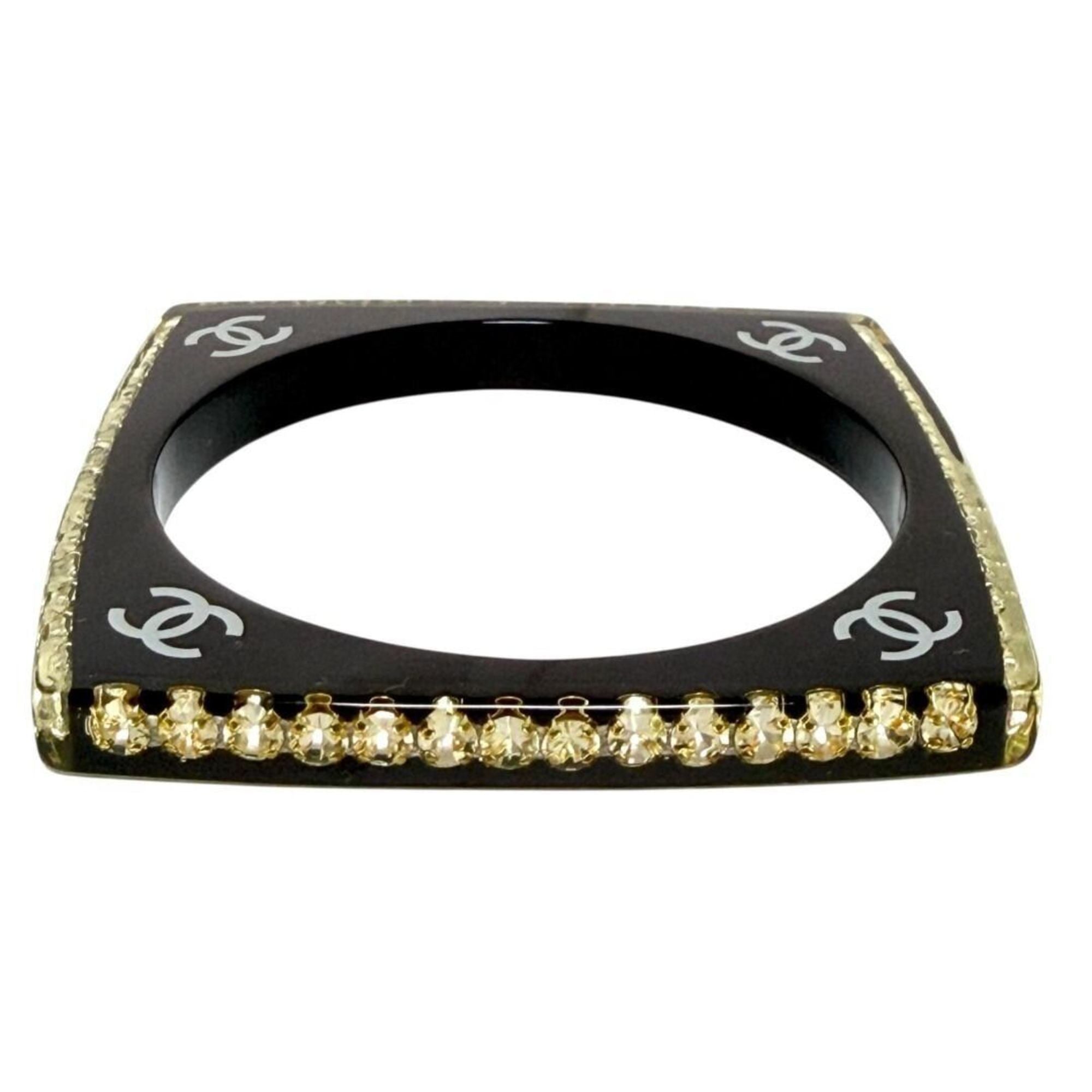 Bangle Bracelet Plastic and Rhinestone Black