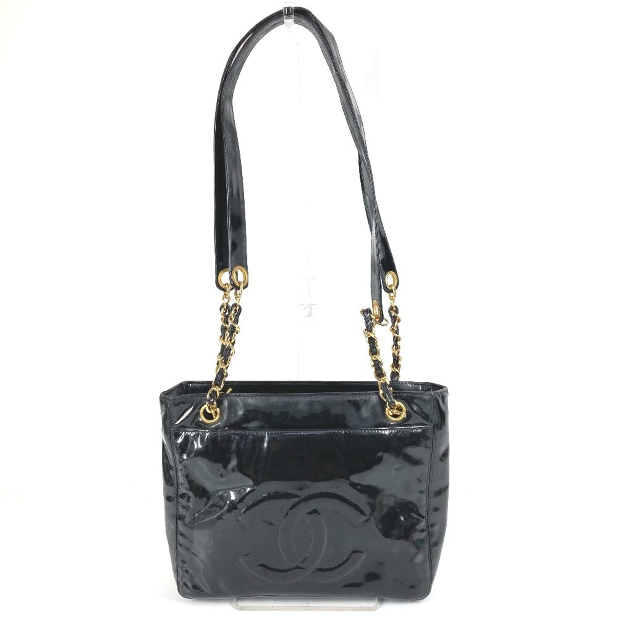Vintage Front Pocket Chain Tote Patent Medium