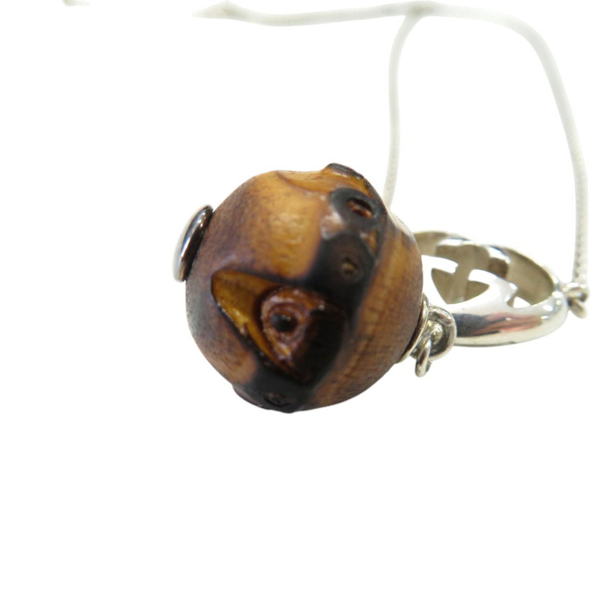 Interlocking G Heart Pendant Necklace Sterling Silver and Wood