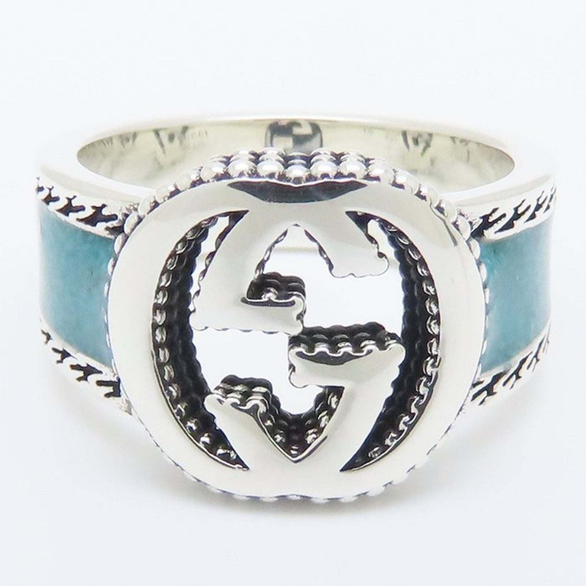 Interlocking G Ring Sterling Silver with Turquoise and Enamel