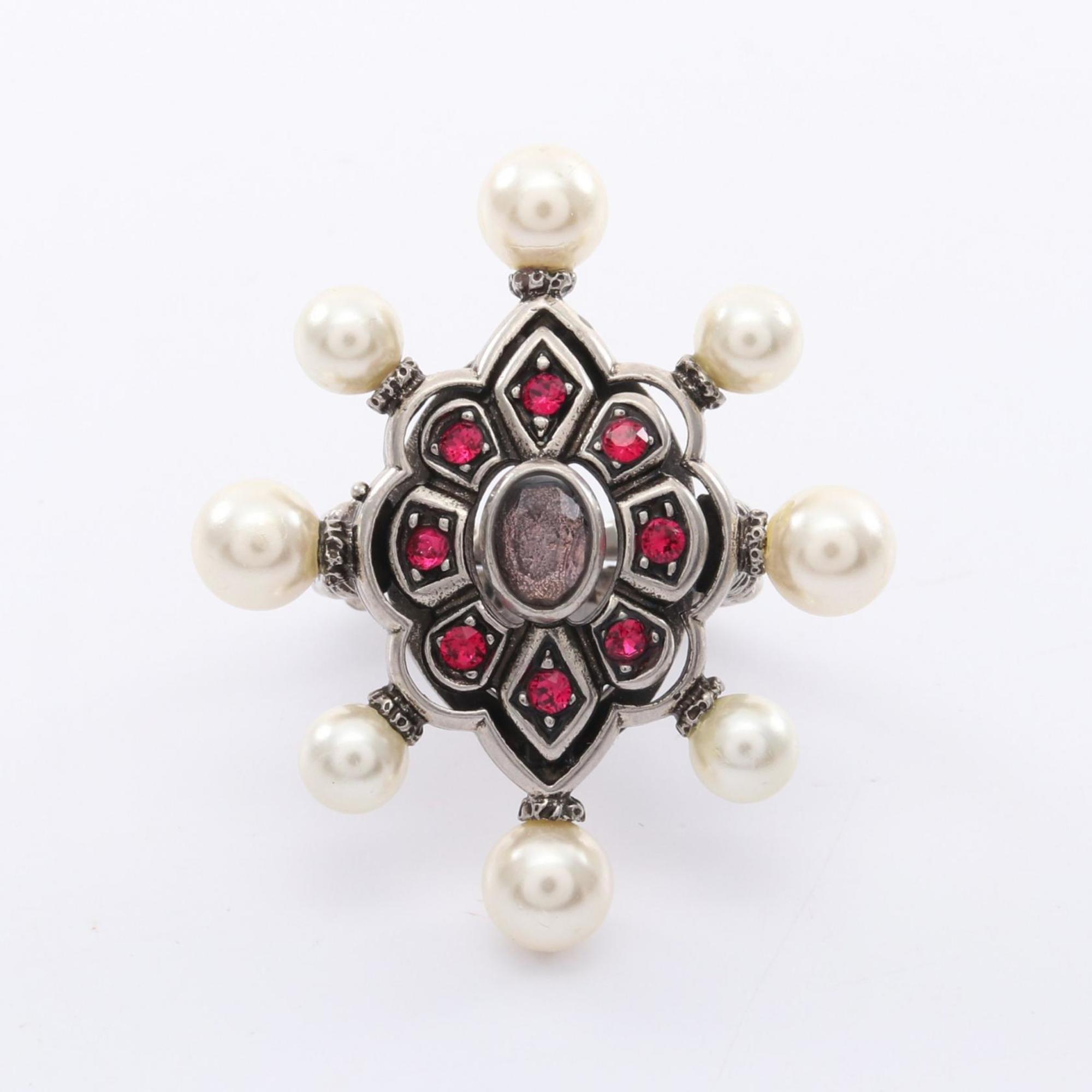 Ring Stainless Steel With Artificial Pearl and Rhinestone