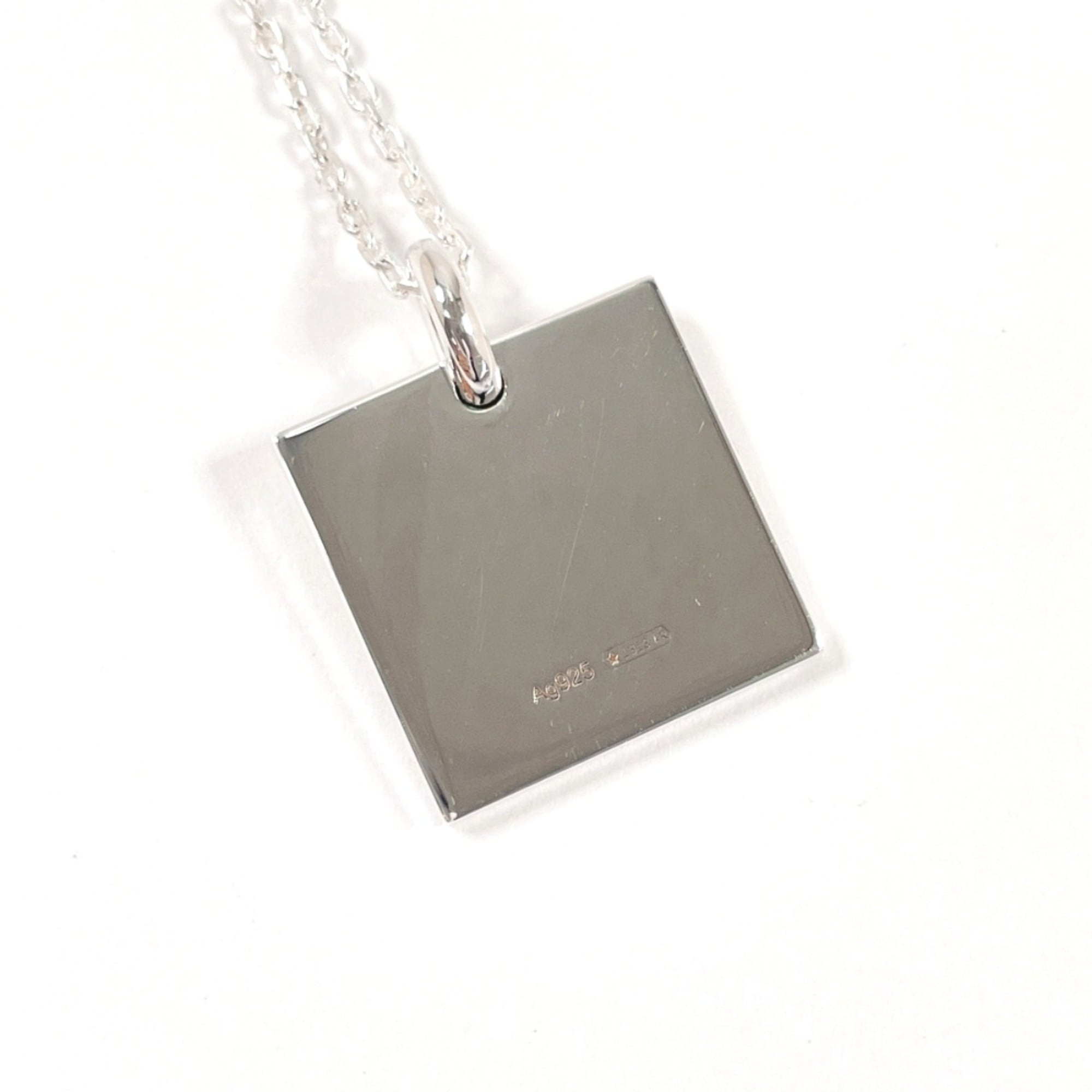 Square Plate Pendant Necklace Sterling Silver