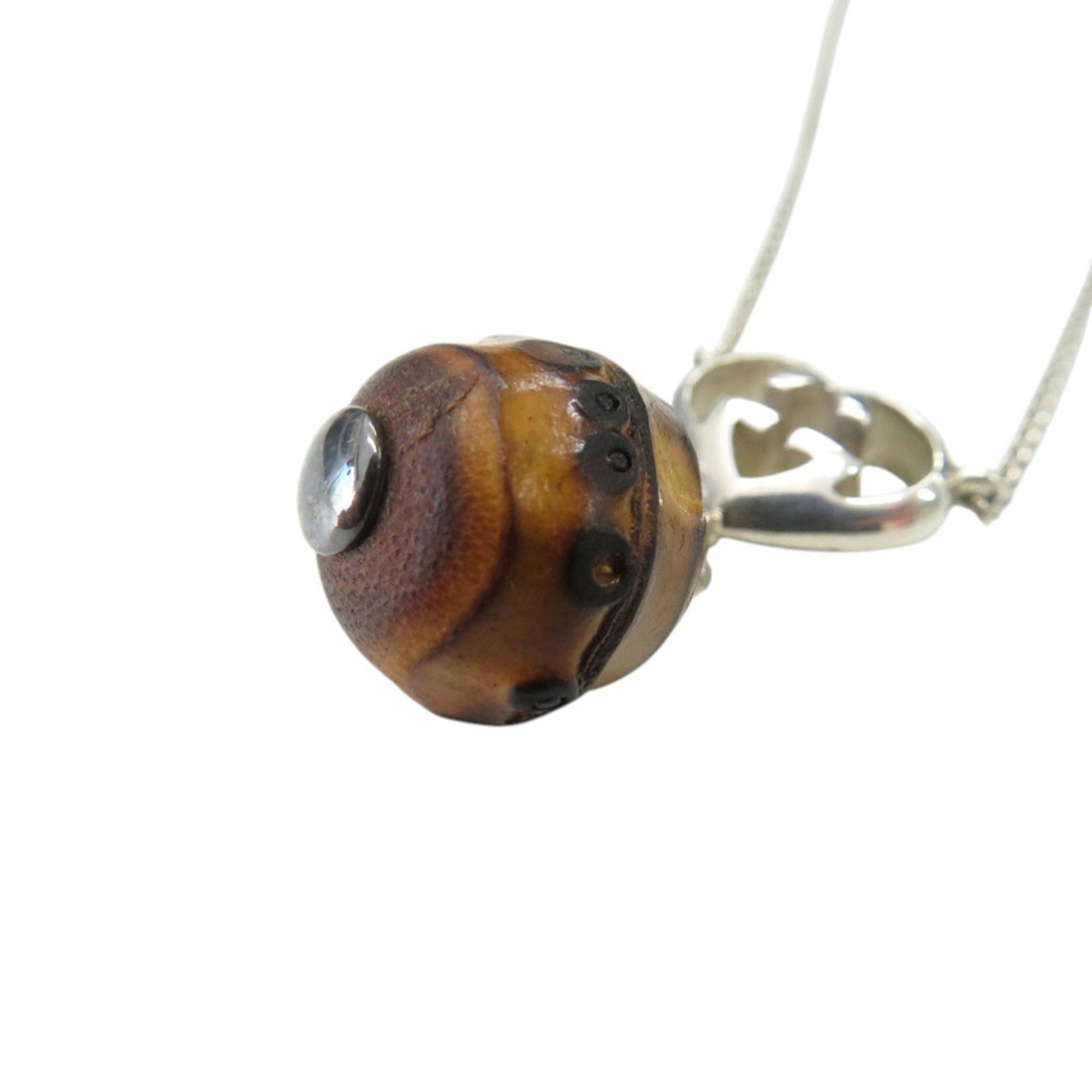 Interlocking G Heart Pendant Necklace Sterling Silver and Wood
