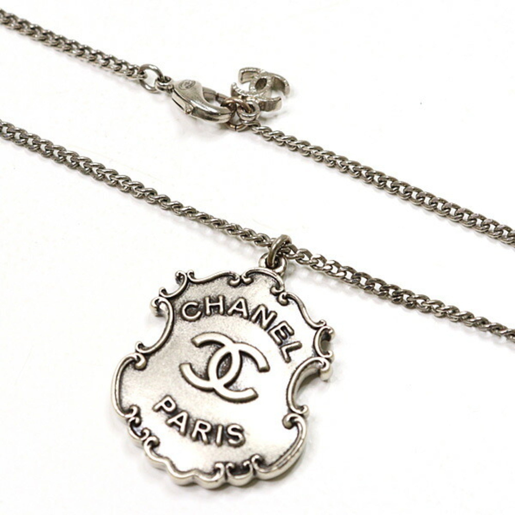 CC Logo Pendant Necklace Silver-Tone Metal