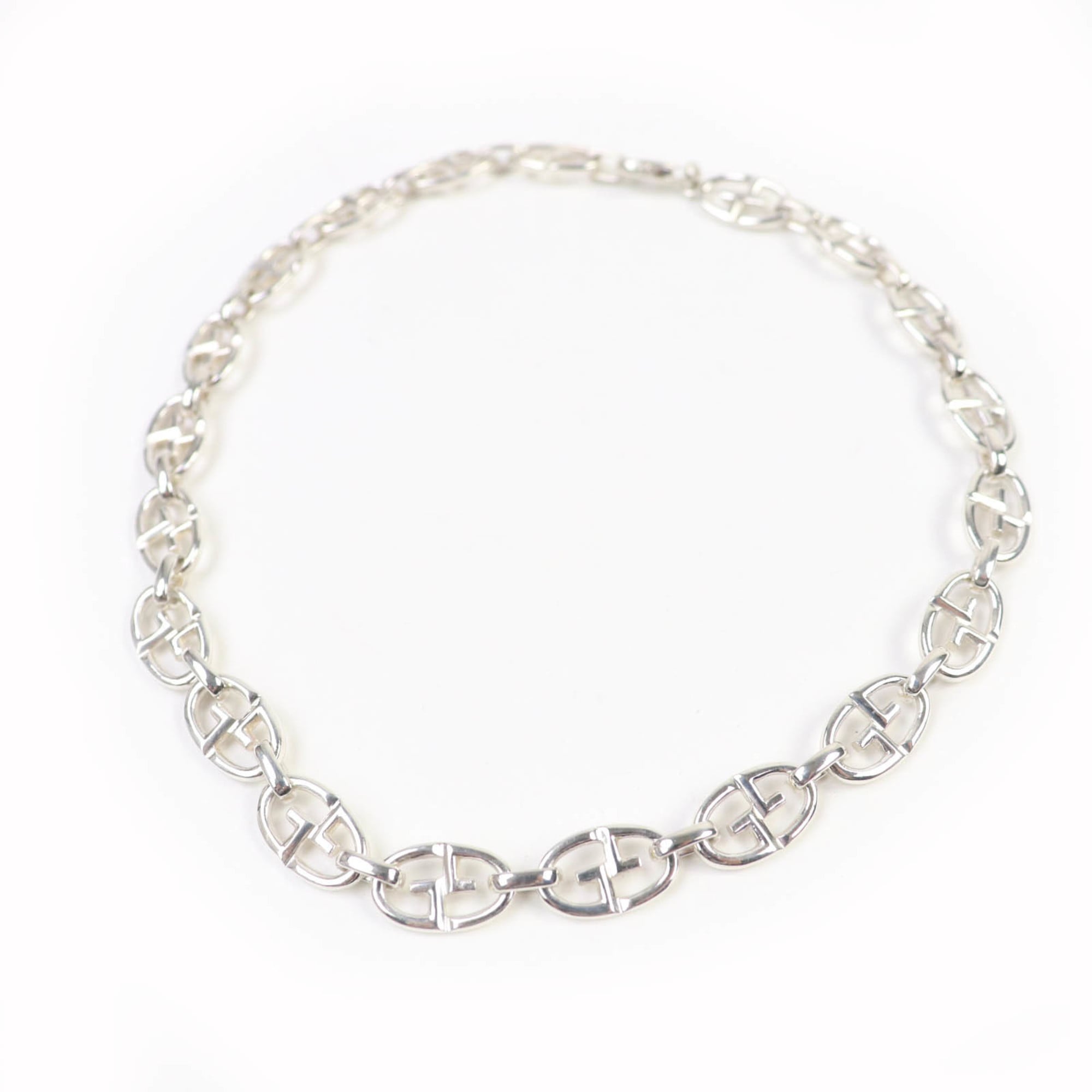 Vintage Double G Anchor Chain Necklace Sterling Silver