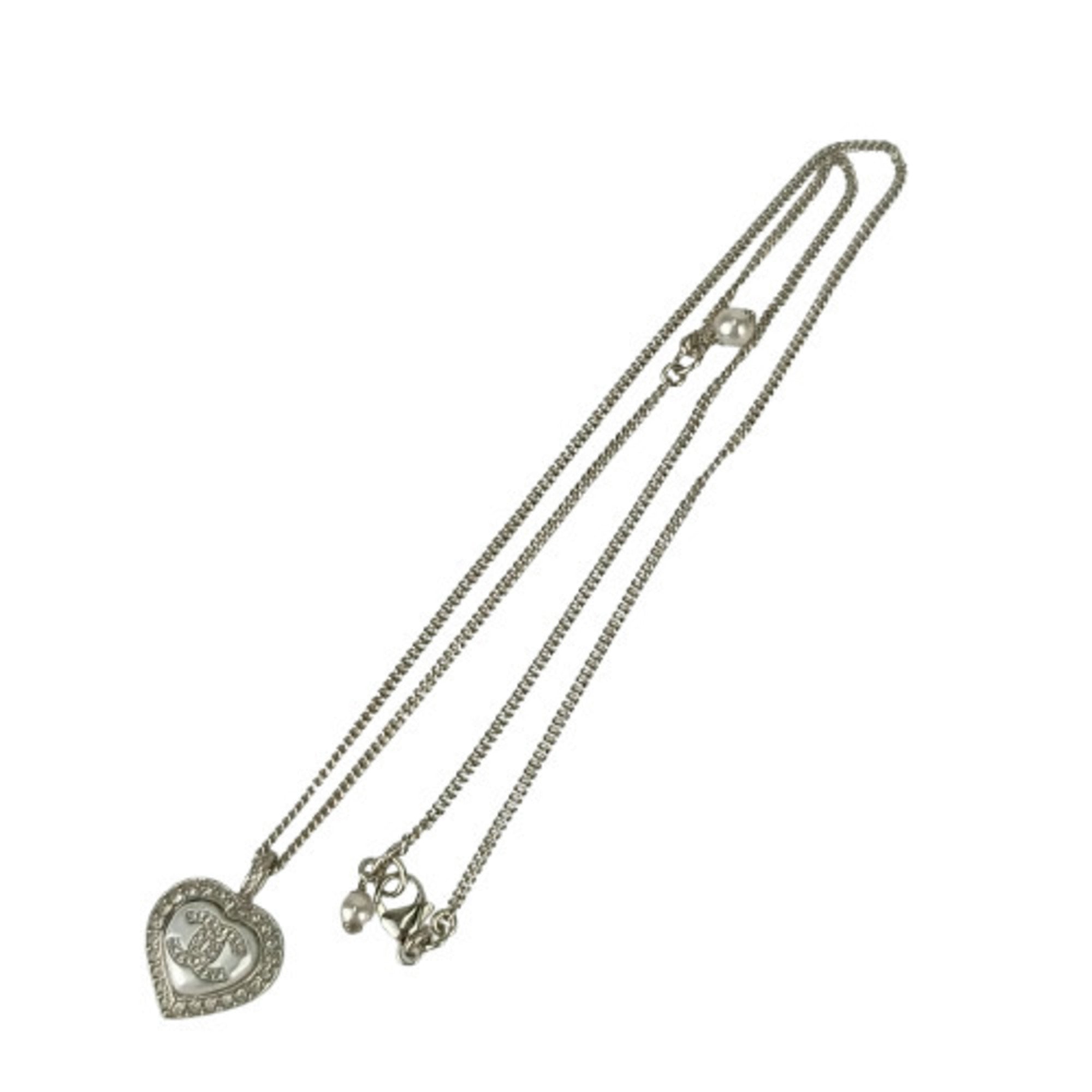 CC Logo Heart Pendant Necklace Silver-Tone Metal