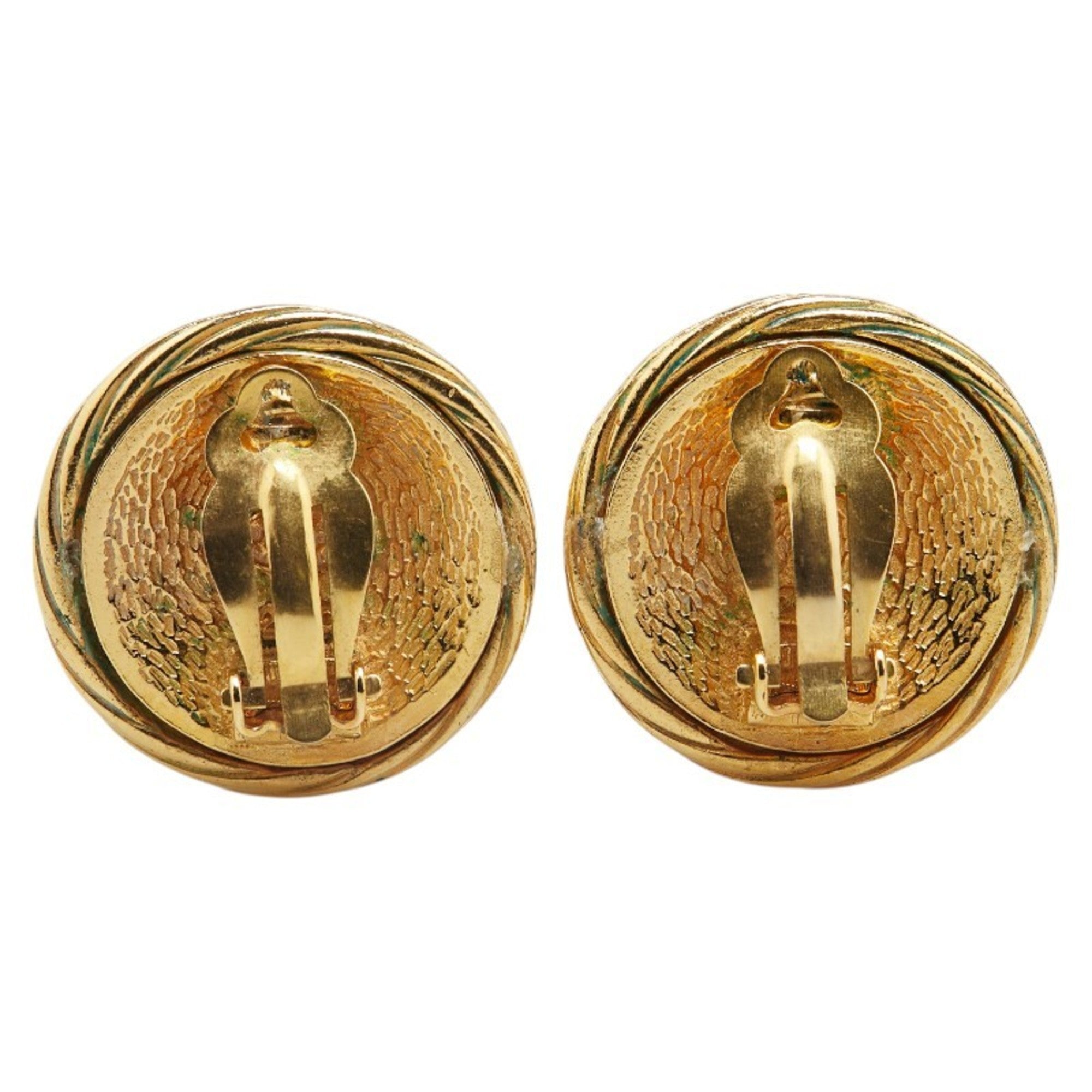 CC Logo Round Clip-On Earrings Metal Gold-Tone Metal