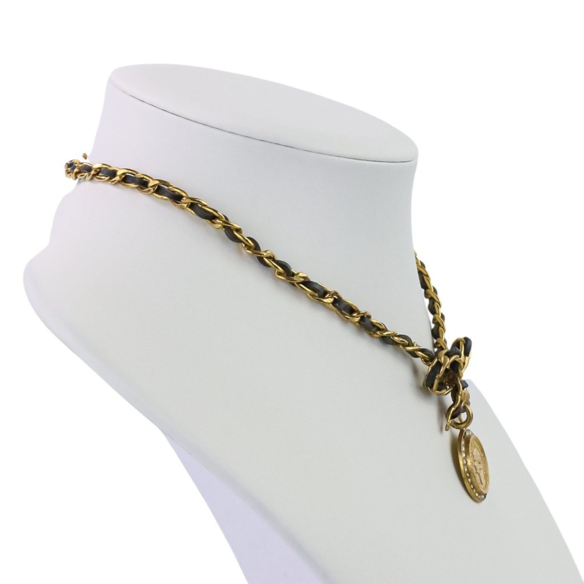 Vintage Ribbon Choker Necklace Rhinestone Black and Gold