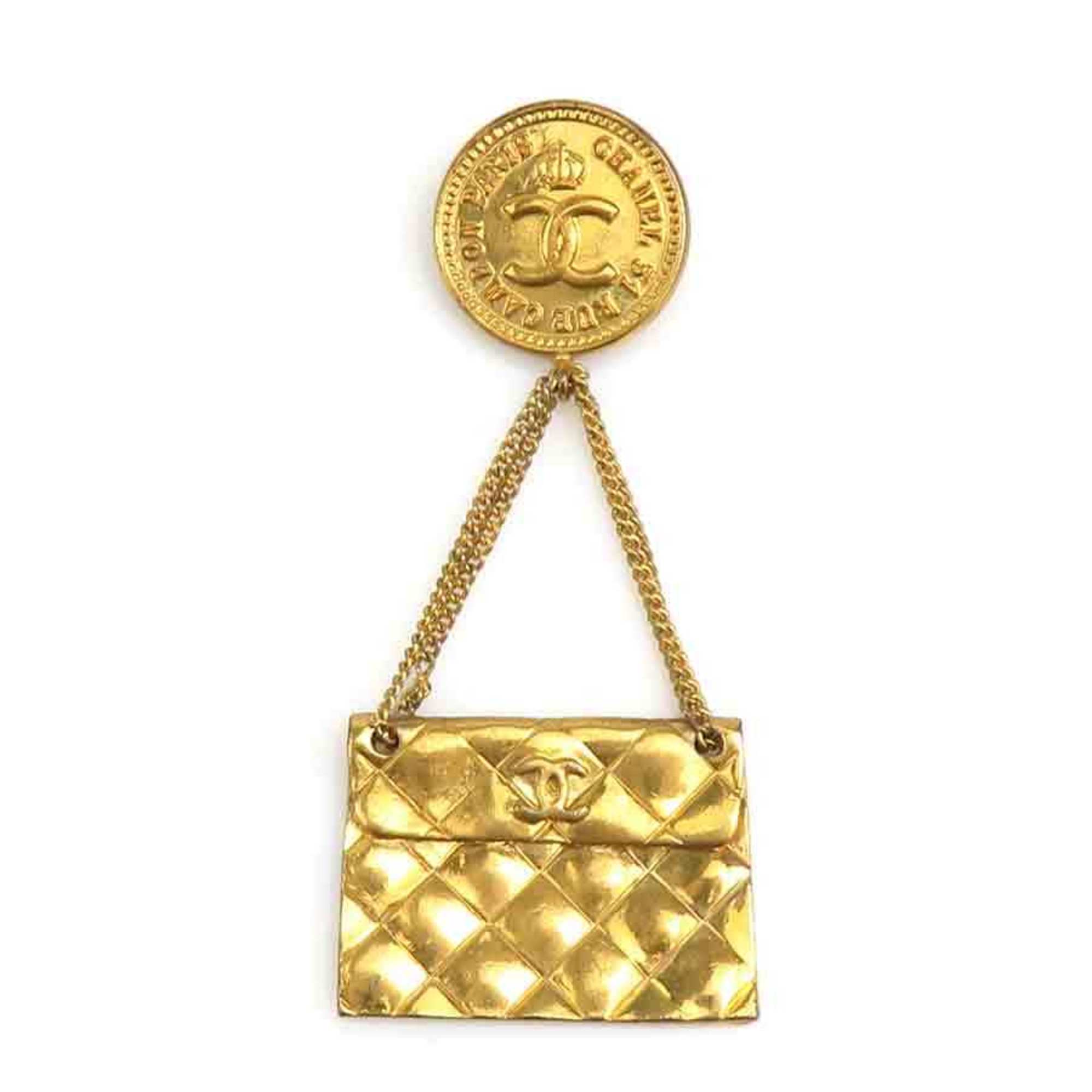 CC Logo Brooch Gold-Tone Metal