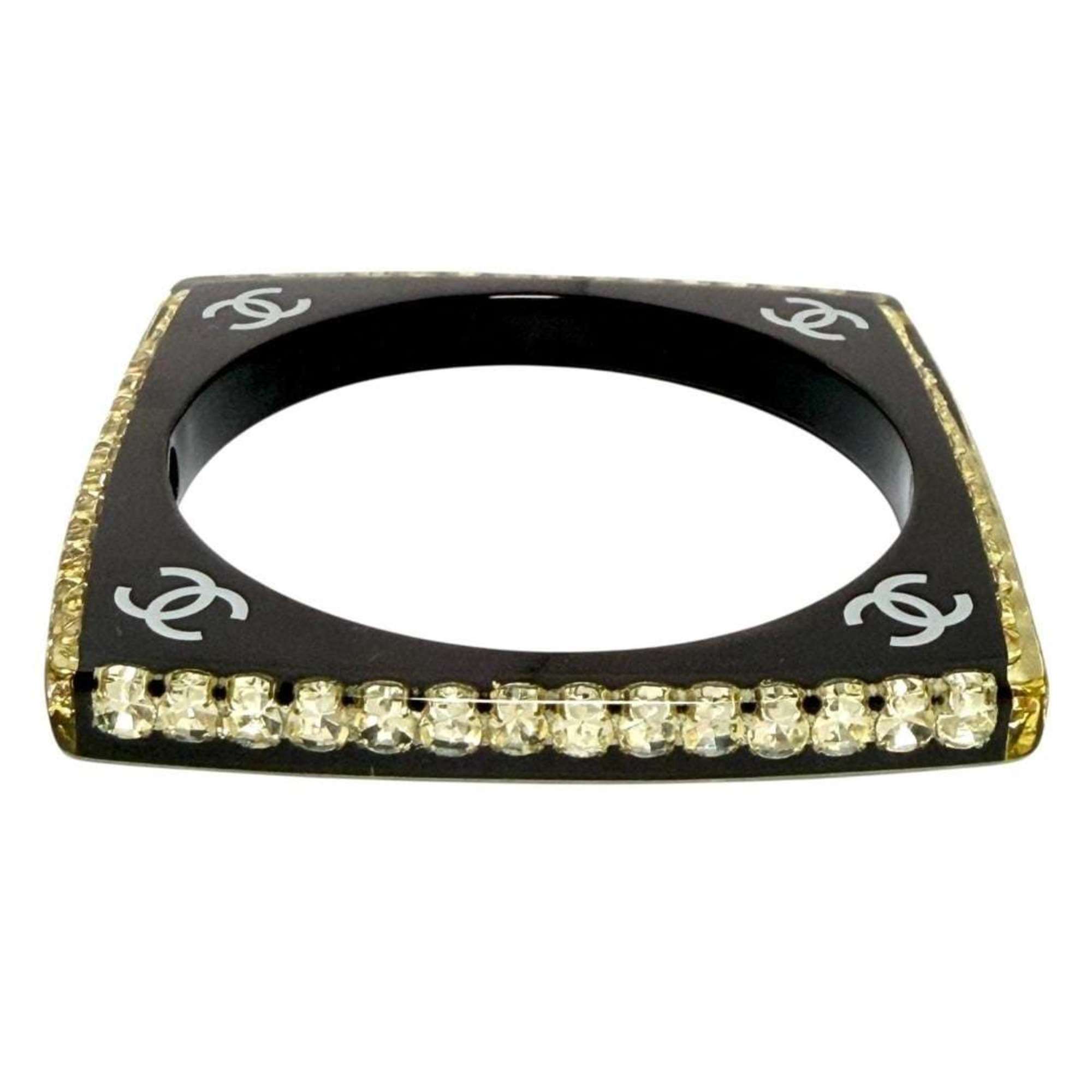 Bangle Bracelet Plastic and Rhinestone Black