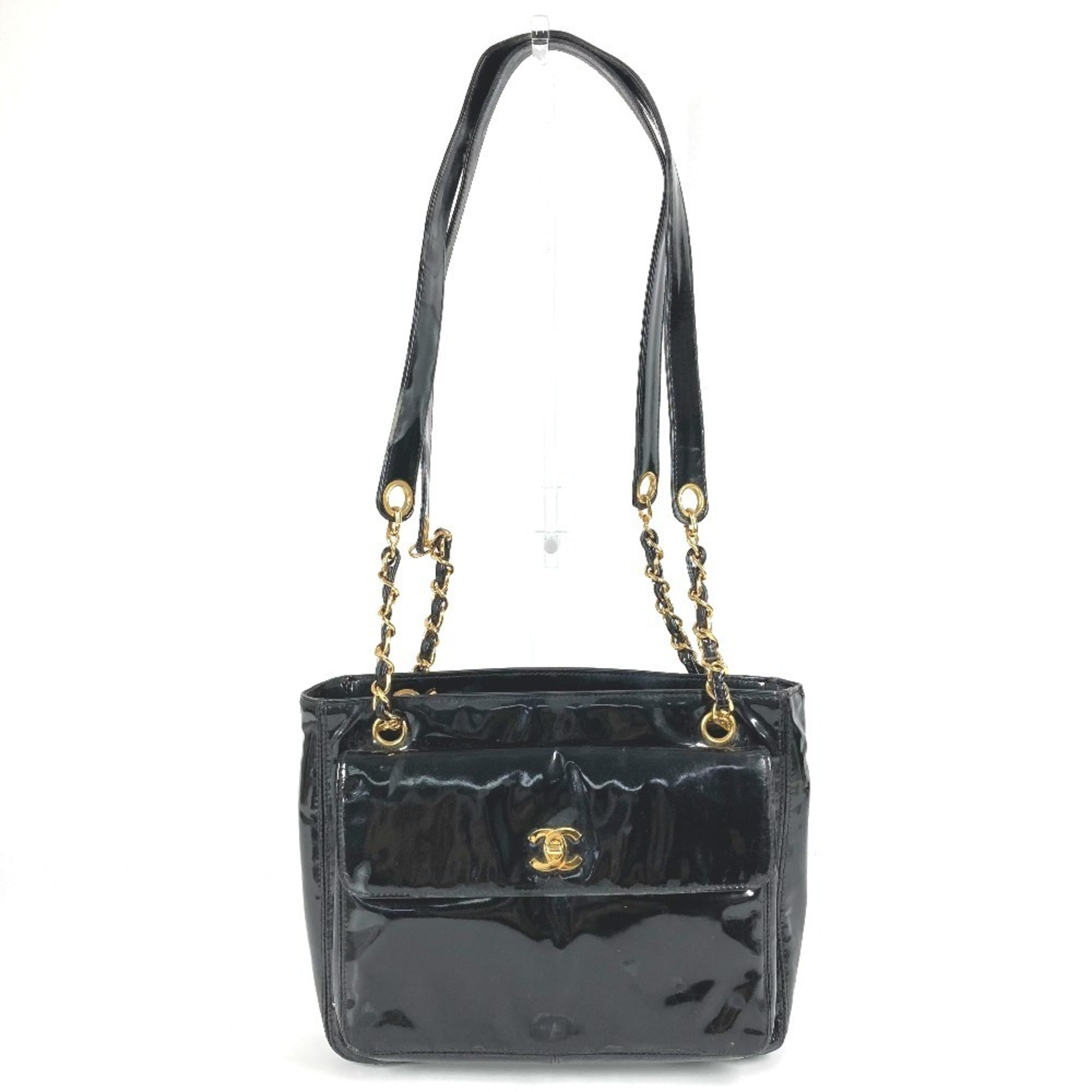 Vintage Front Pocket Chain Tote Patent Medium