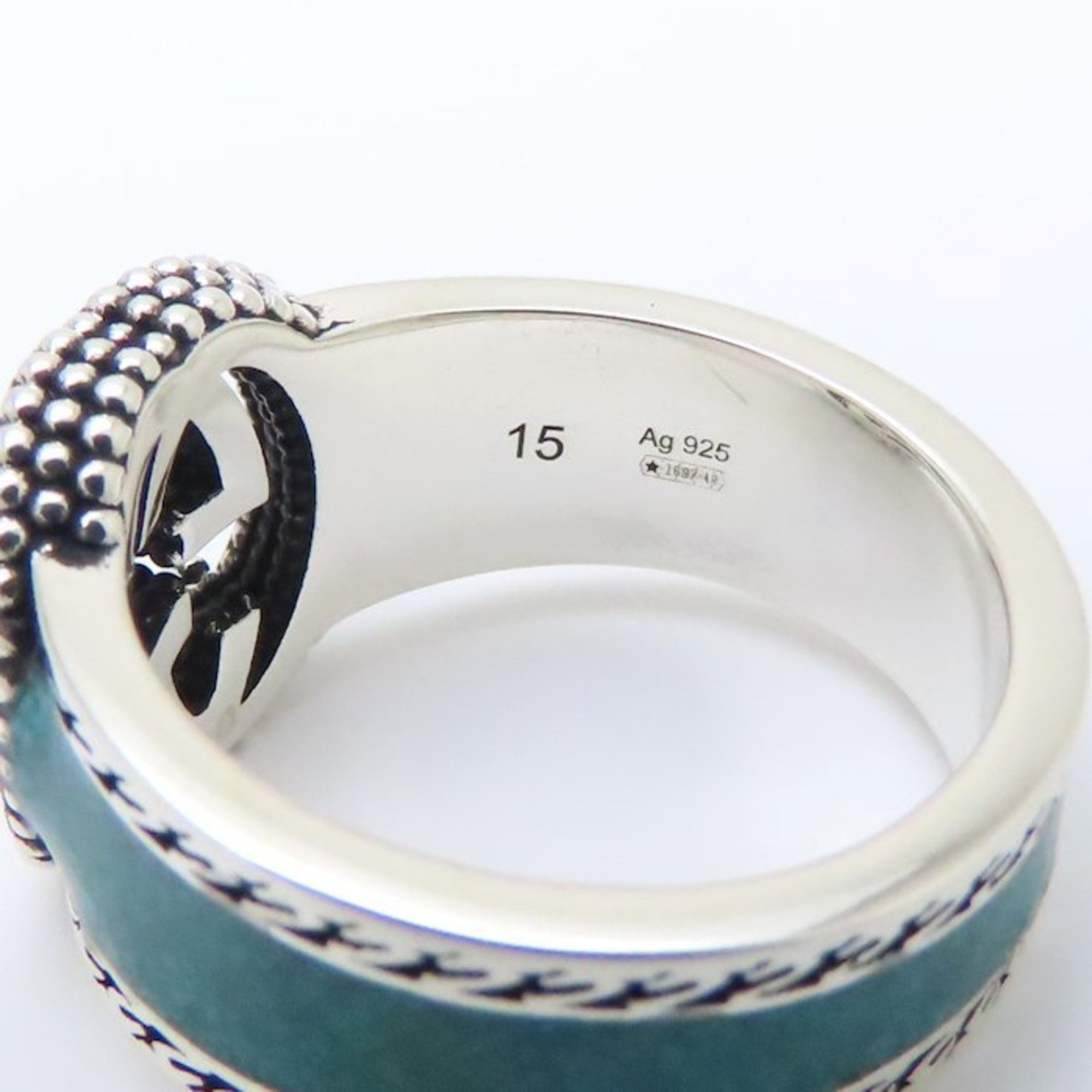 Interlocking G Ring Sterling Silver with Turquoise and Enamel