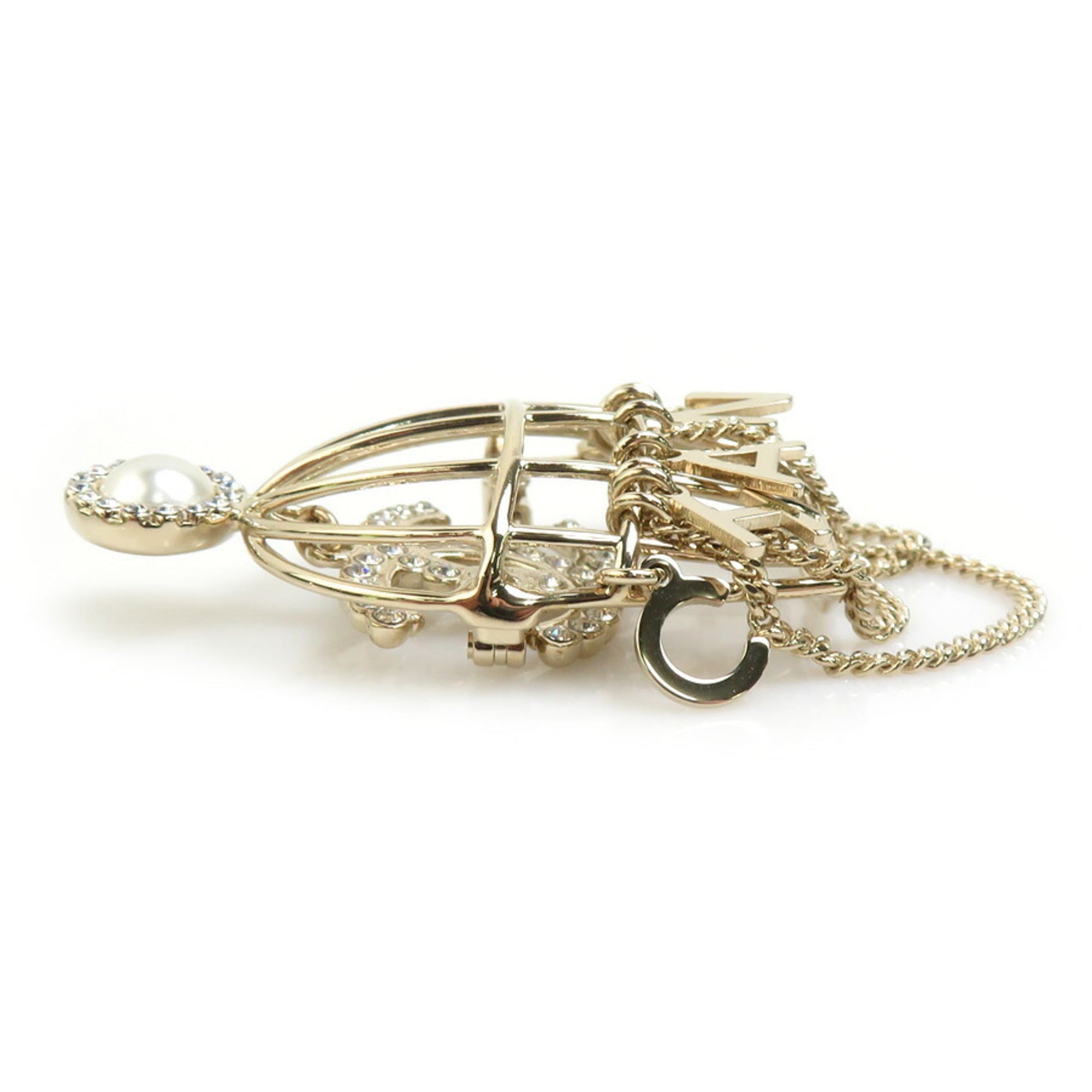 Brooch Metal With Faux Pearl And Stones