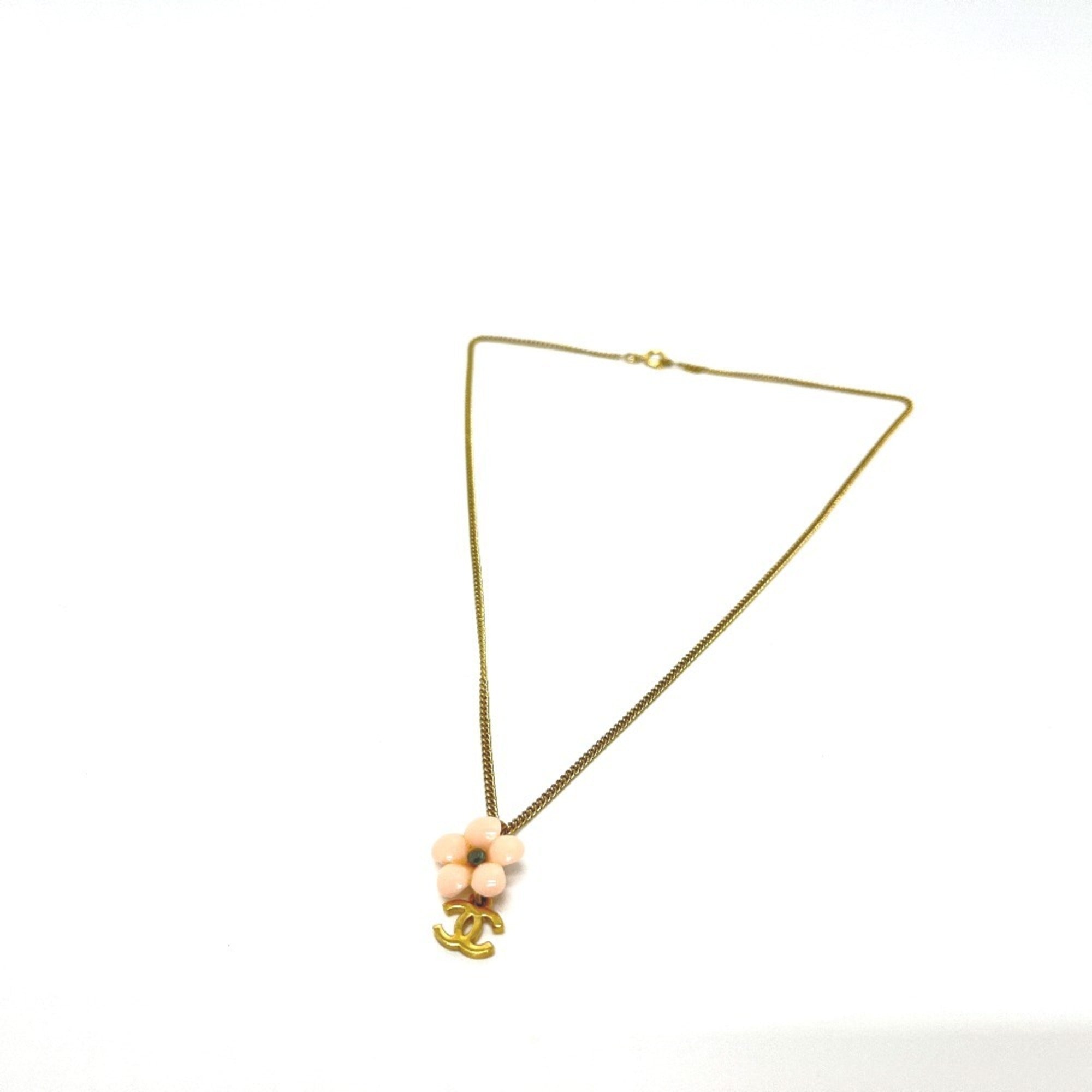 CC Logo Chain Flower Pendant Necklace Gold-Tone Metal