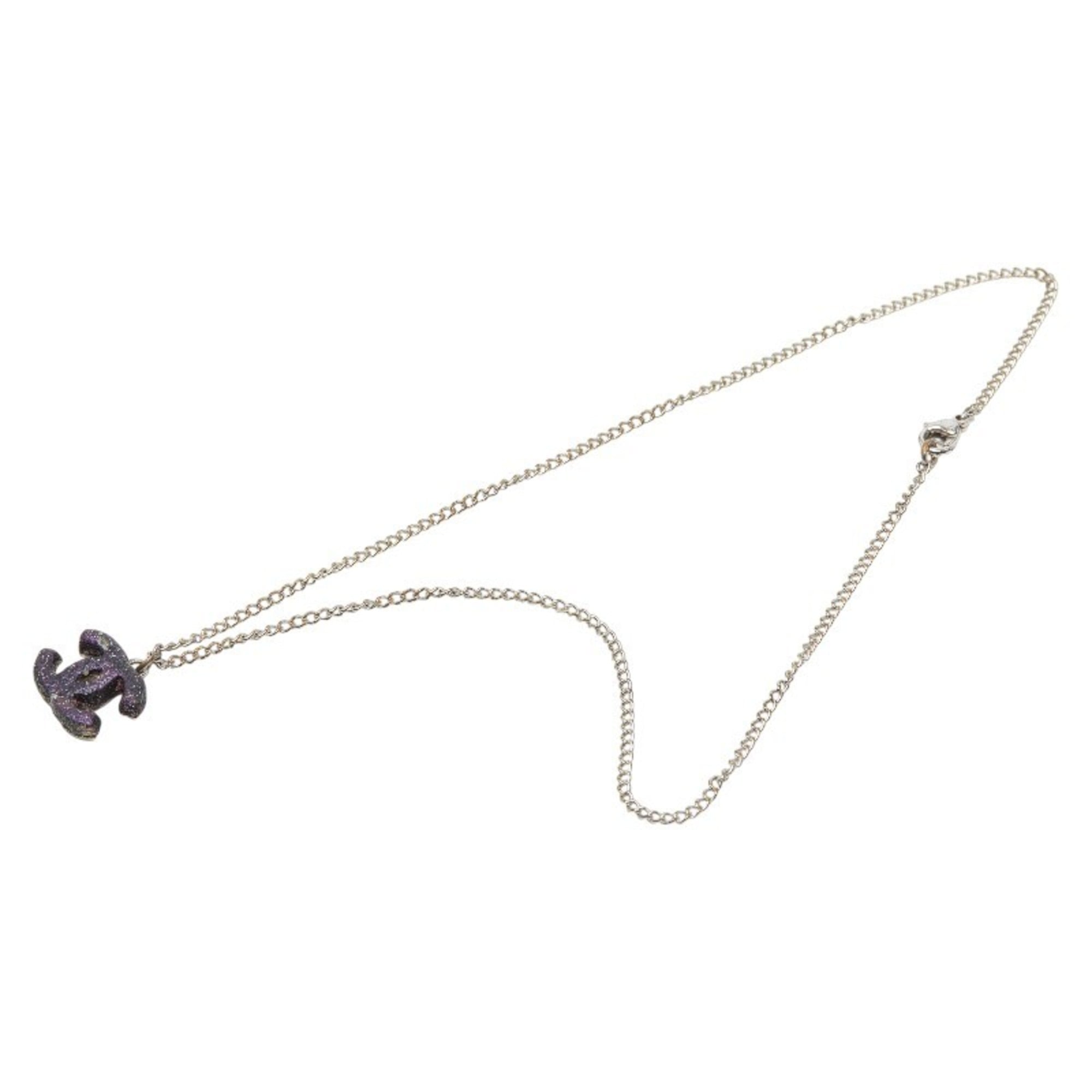 CC Logo Pendant Necklace Silver-Tone Metal