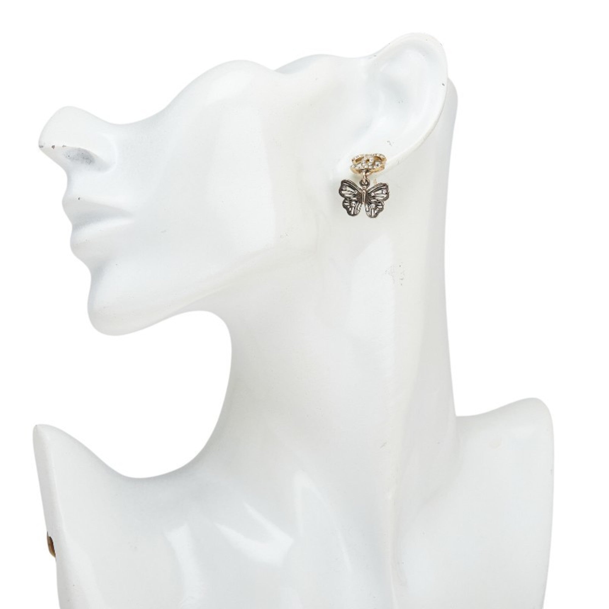 CC Logo Stud Butterfly Earrings Metal Gold-Tone Metal