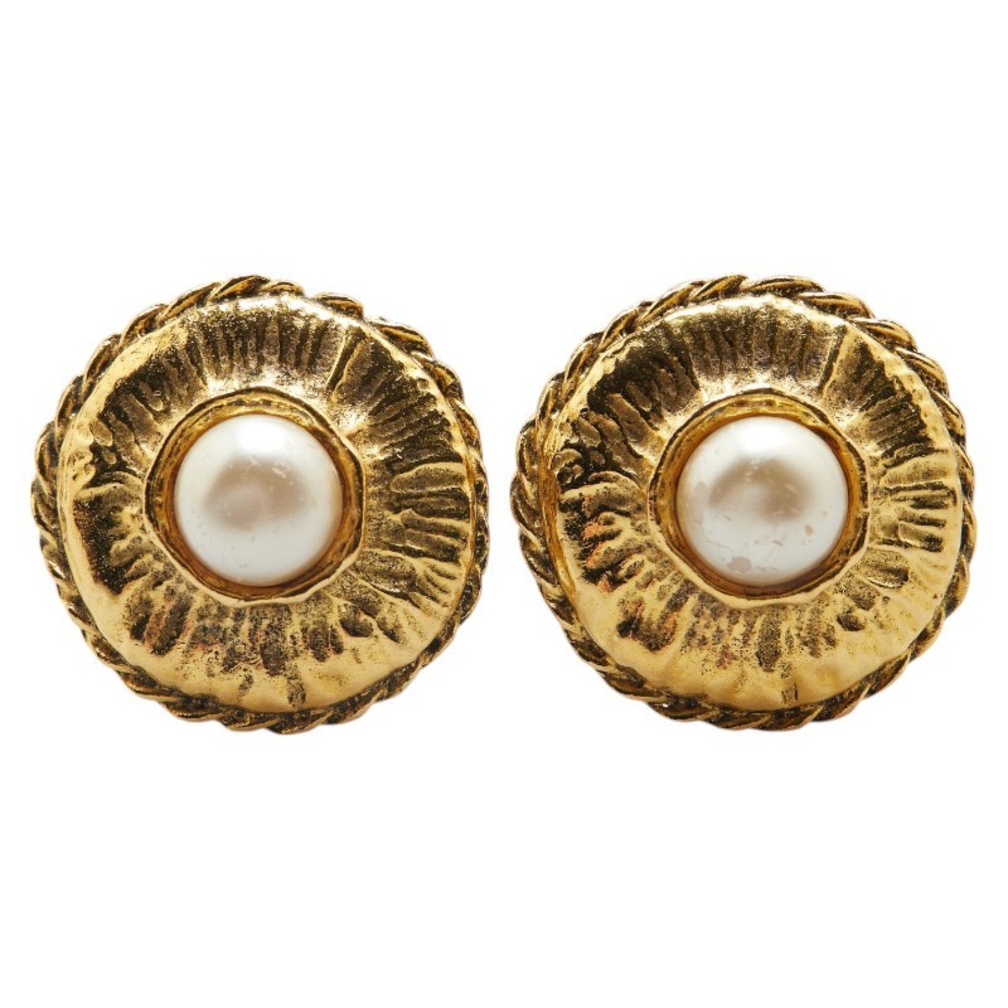 Vintage Earrings Pearl Gold-Tone Metal
