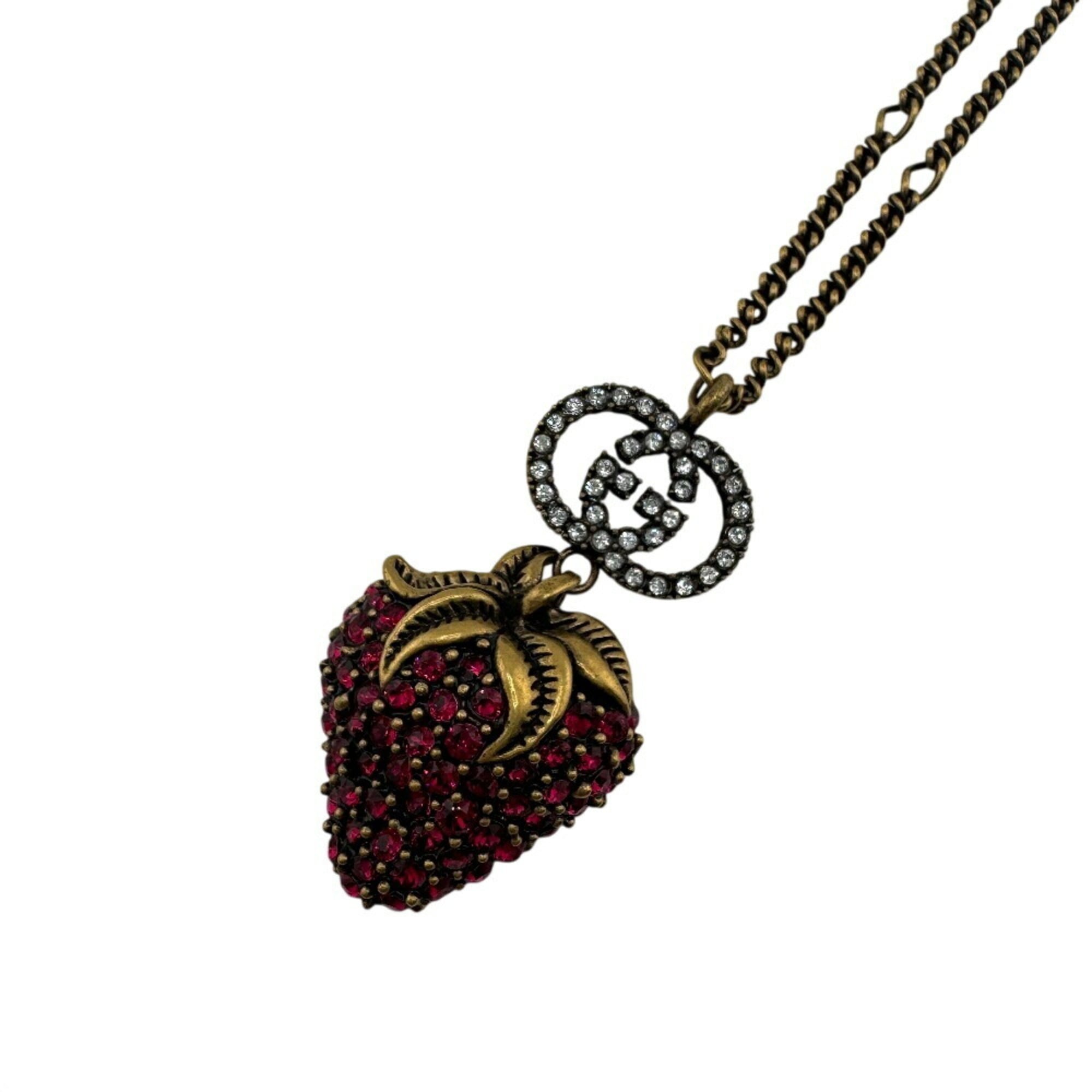 Rhinestone Strawberry Necklace Gold