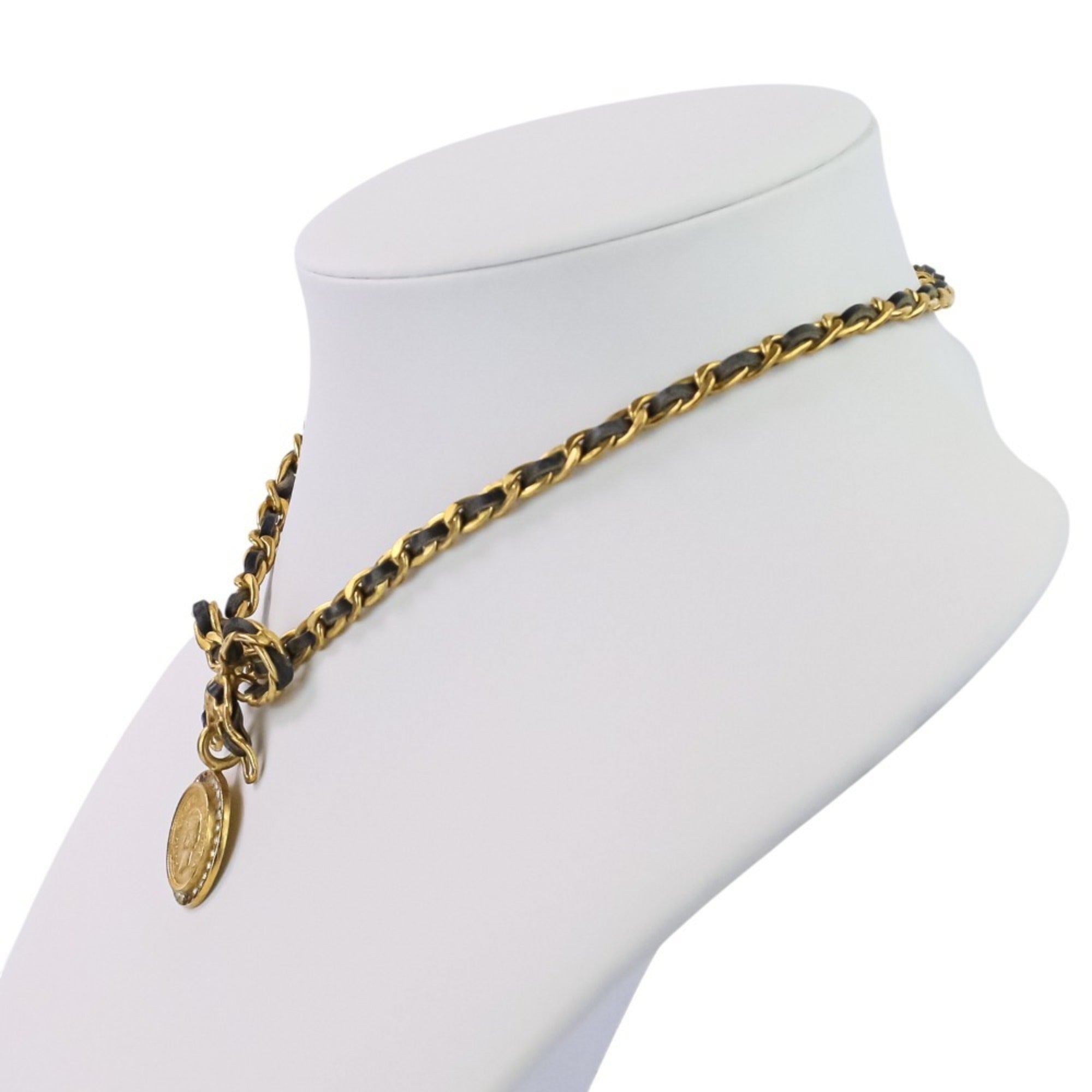 Vintage Ribbon Choker Necklace Rhinestone Black and Gold
