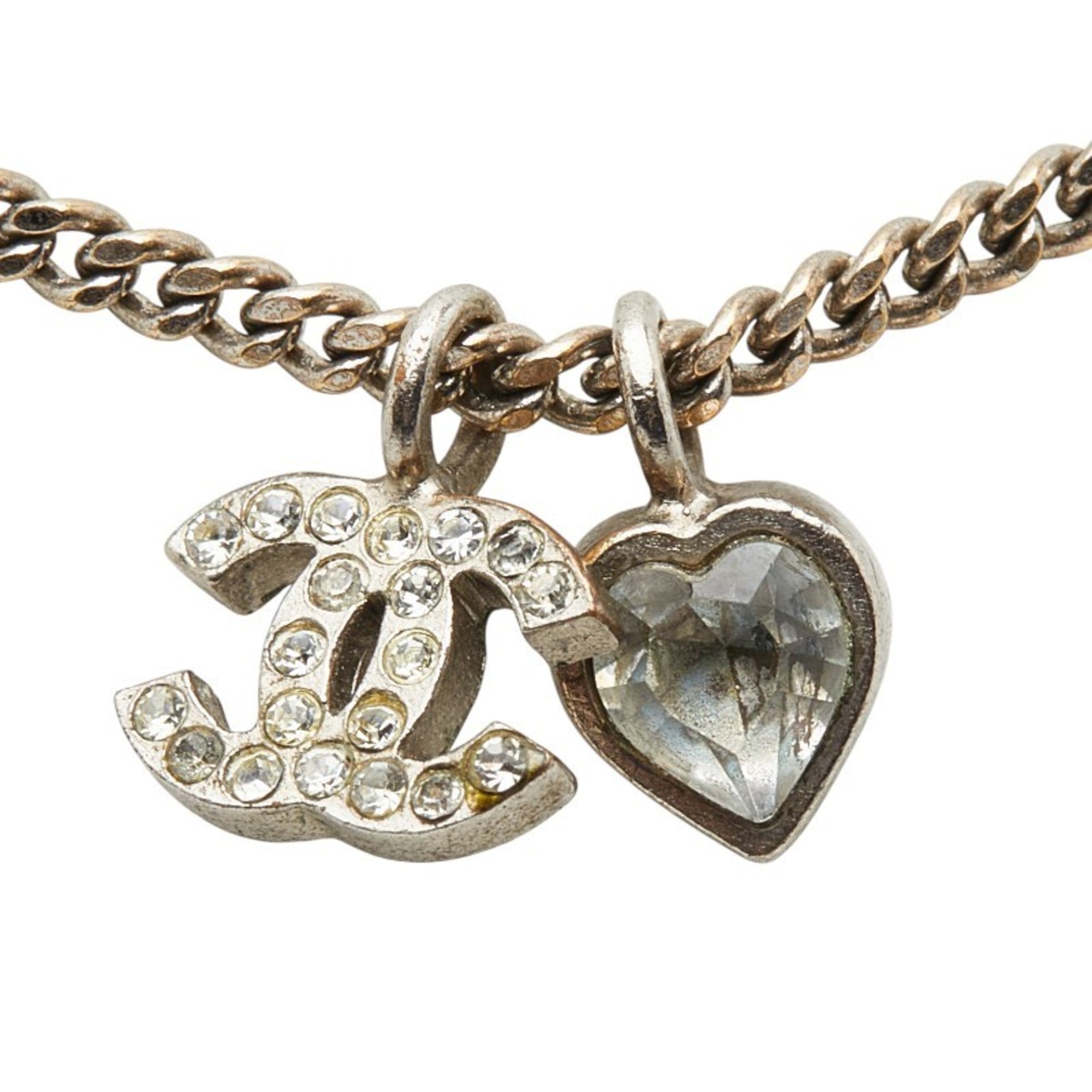 CC Logo Heart Pendant Necklace Silver-Tone Metal