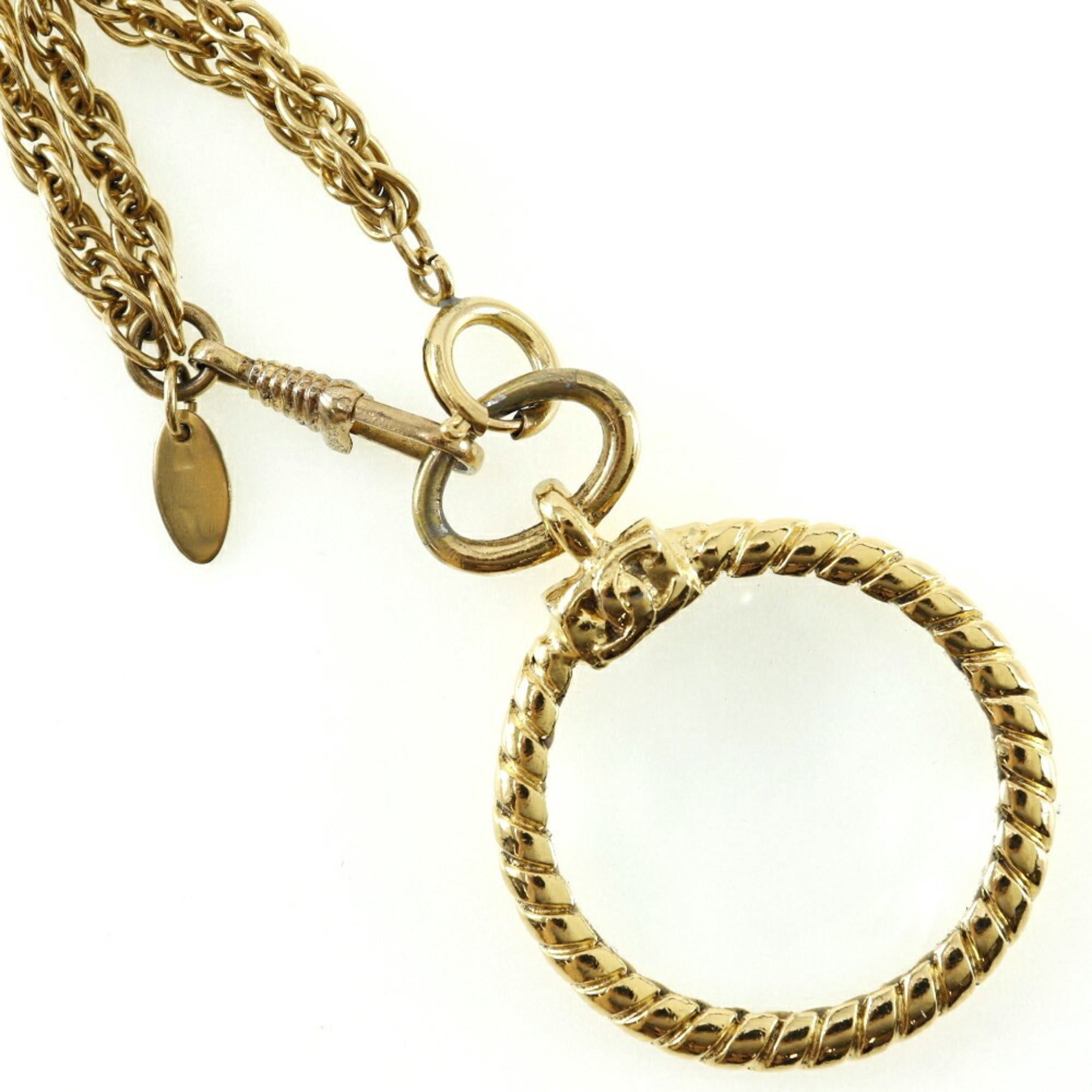 Vintage Loupe Pendant Necklace Metal Double Chain