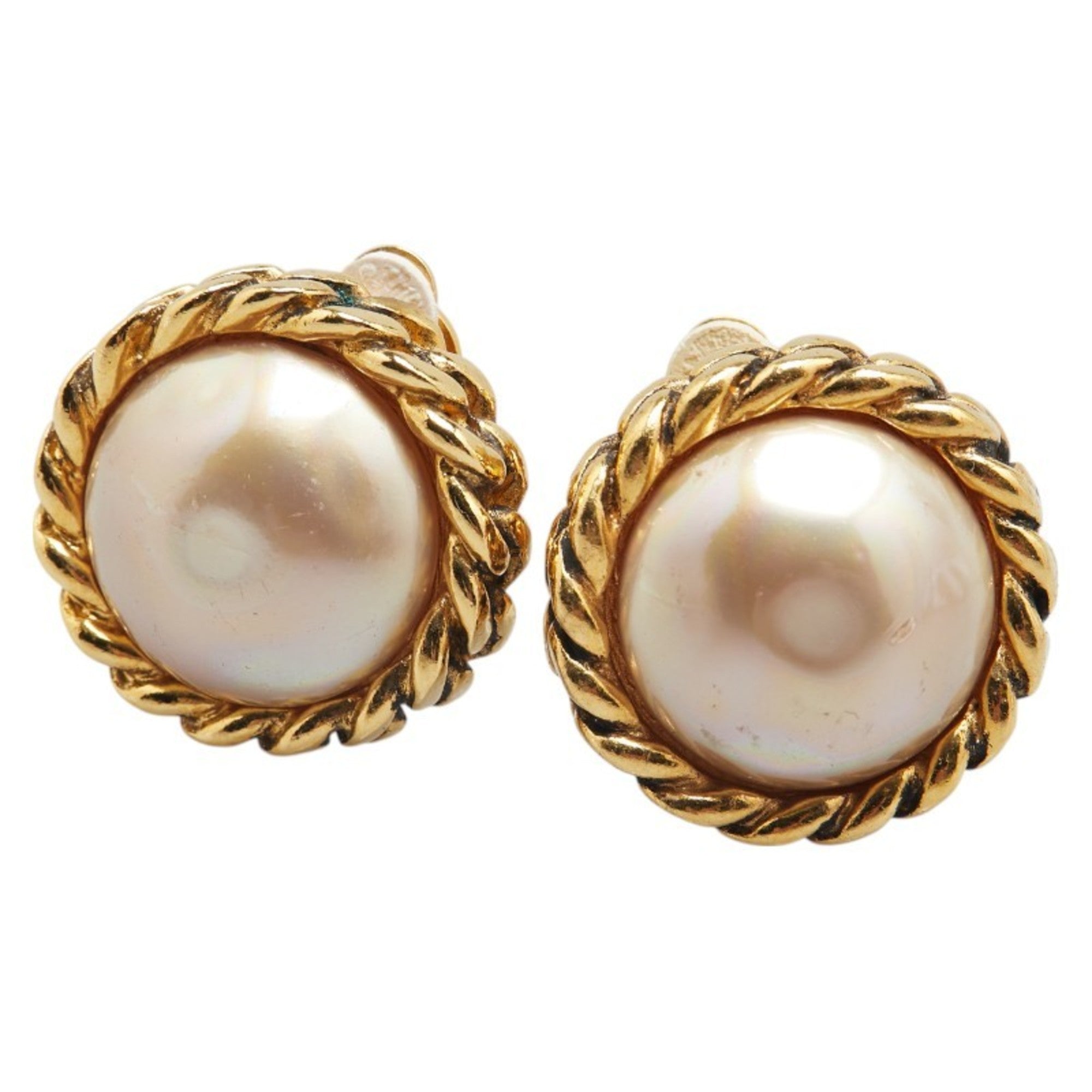 Vintage Earrings Pearl Gold-Tone Metal