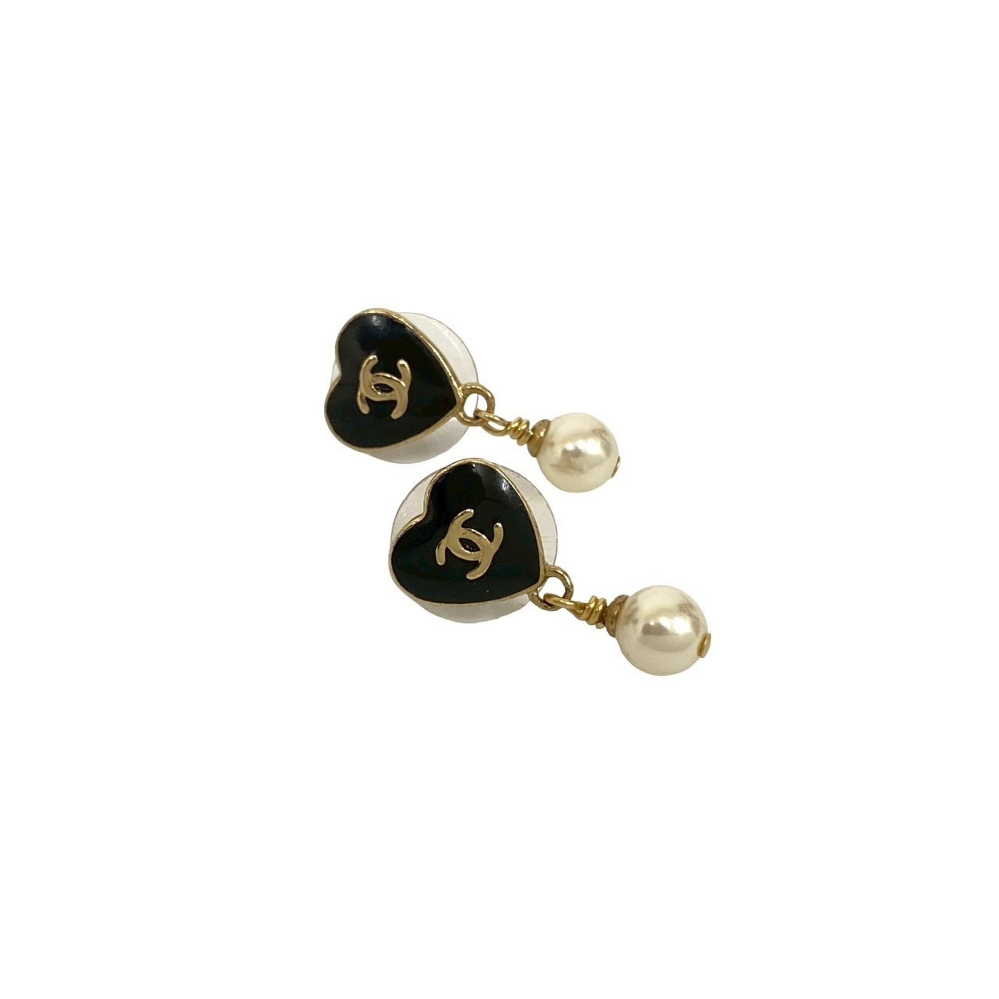 CC Logo Heart Earrings Metal Gold-Tone Metal