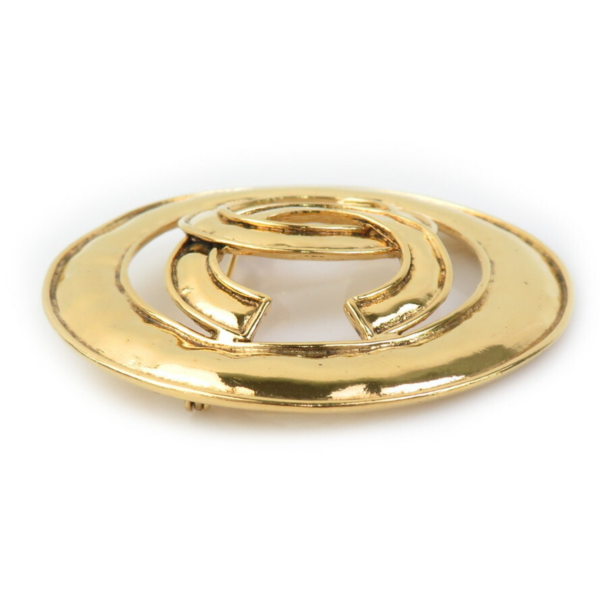 CC Logo Brooch Gold-Tone Metal
