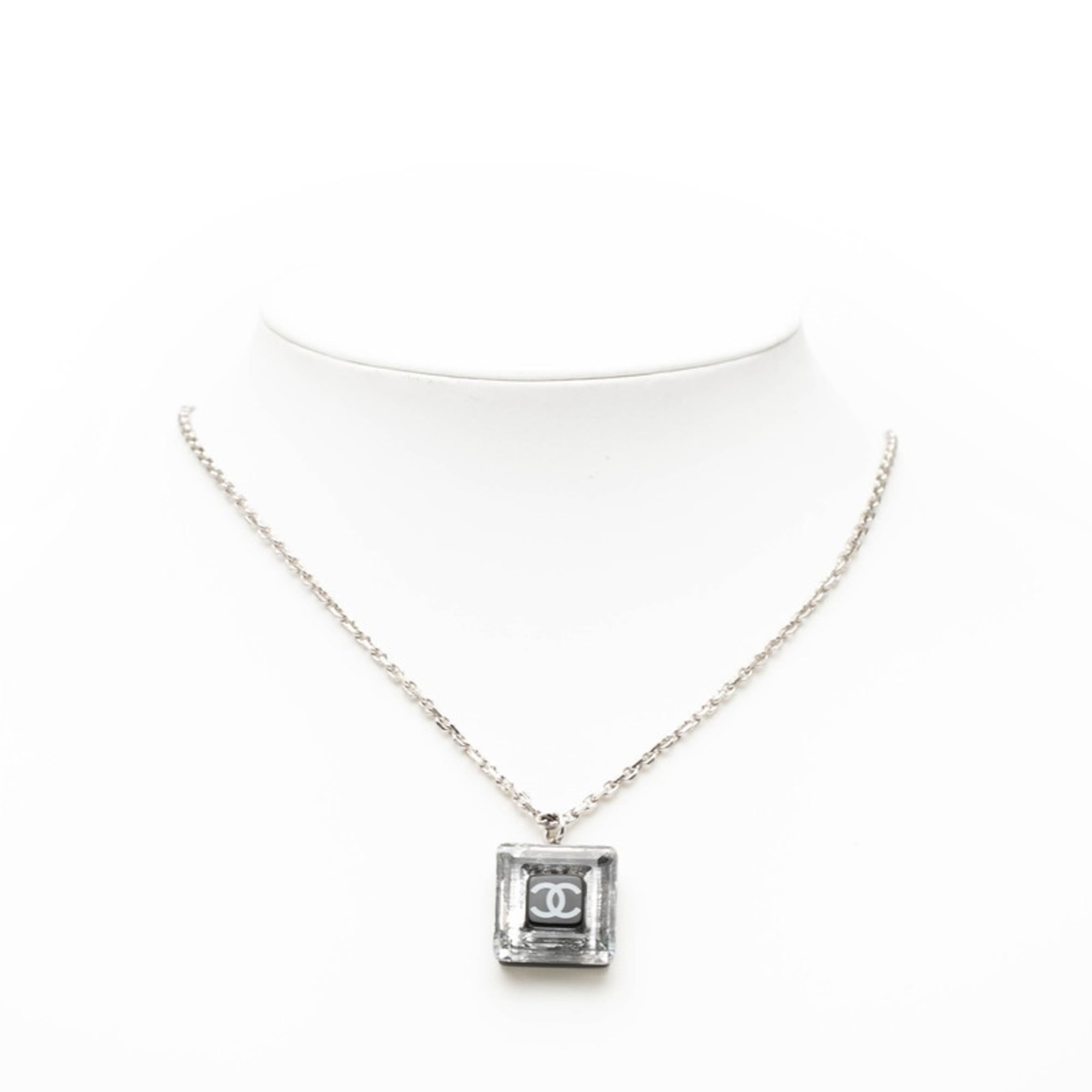 CC Logo Pendant Necklace Silver-Tone Metal