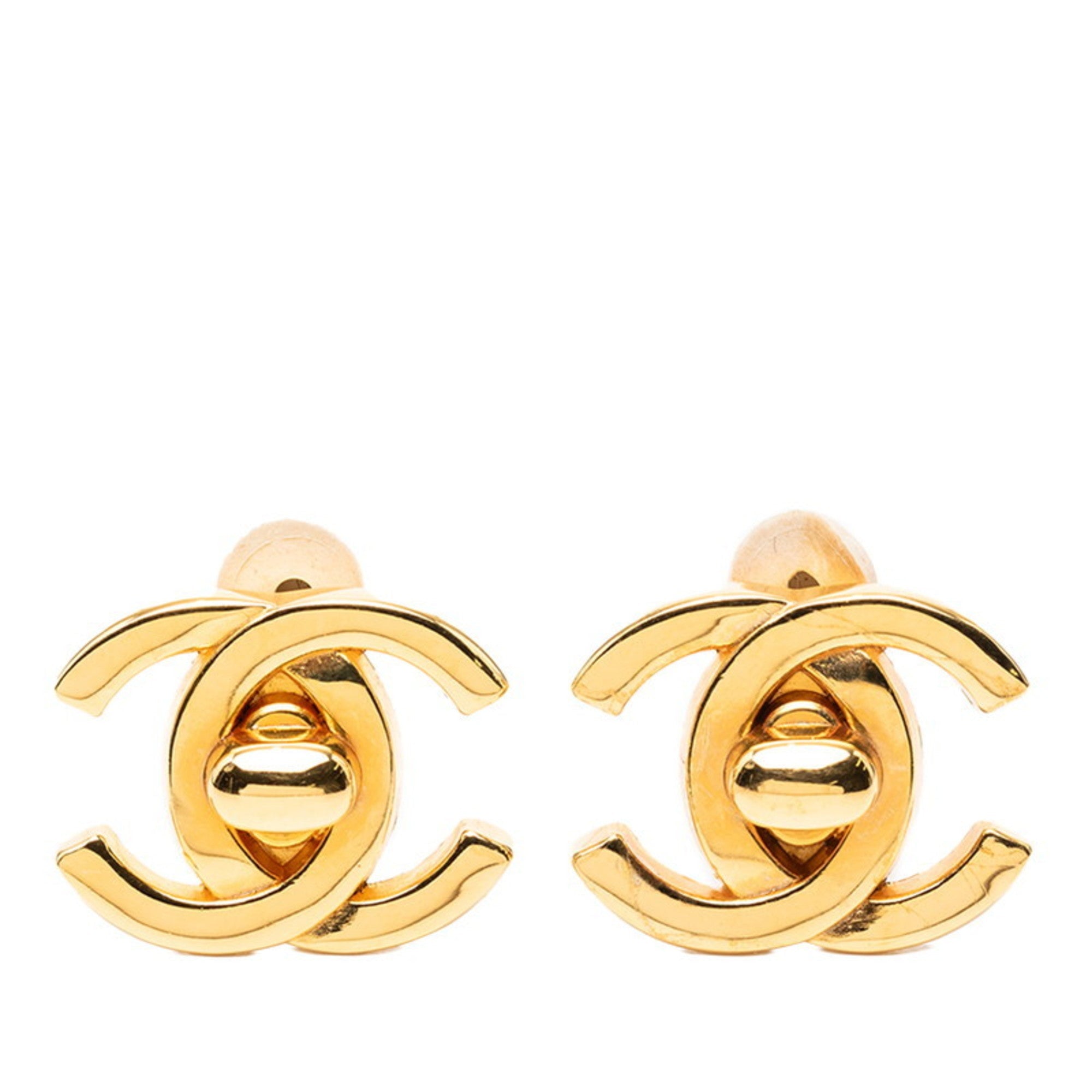 CC Logo Turnlock Clip-On Earrings Metal Gold-Tone Metal