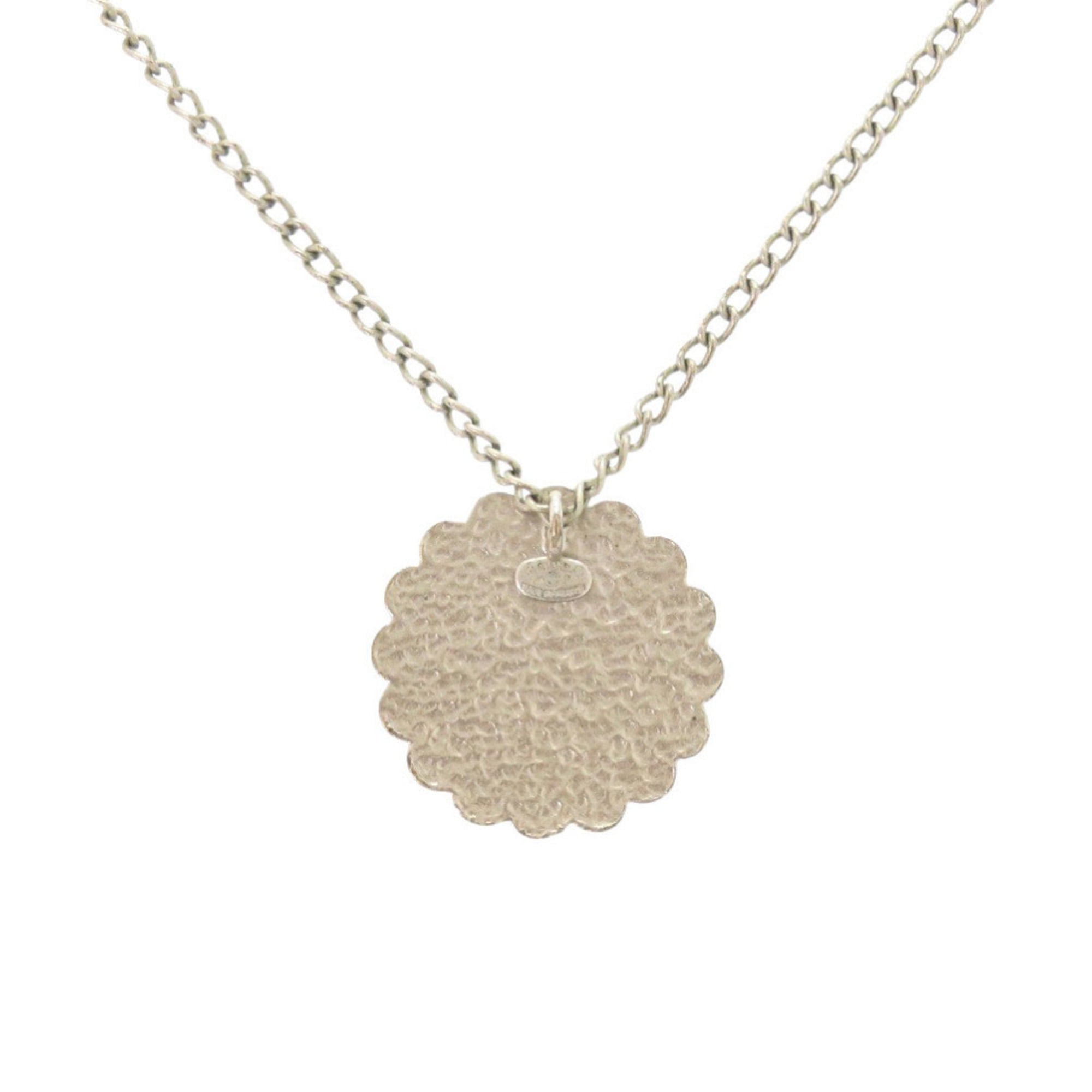 CC Logo Flower Pendant Necklace Silver-Tone Metal