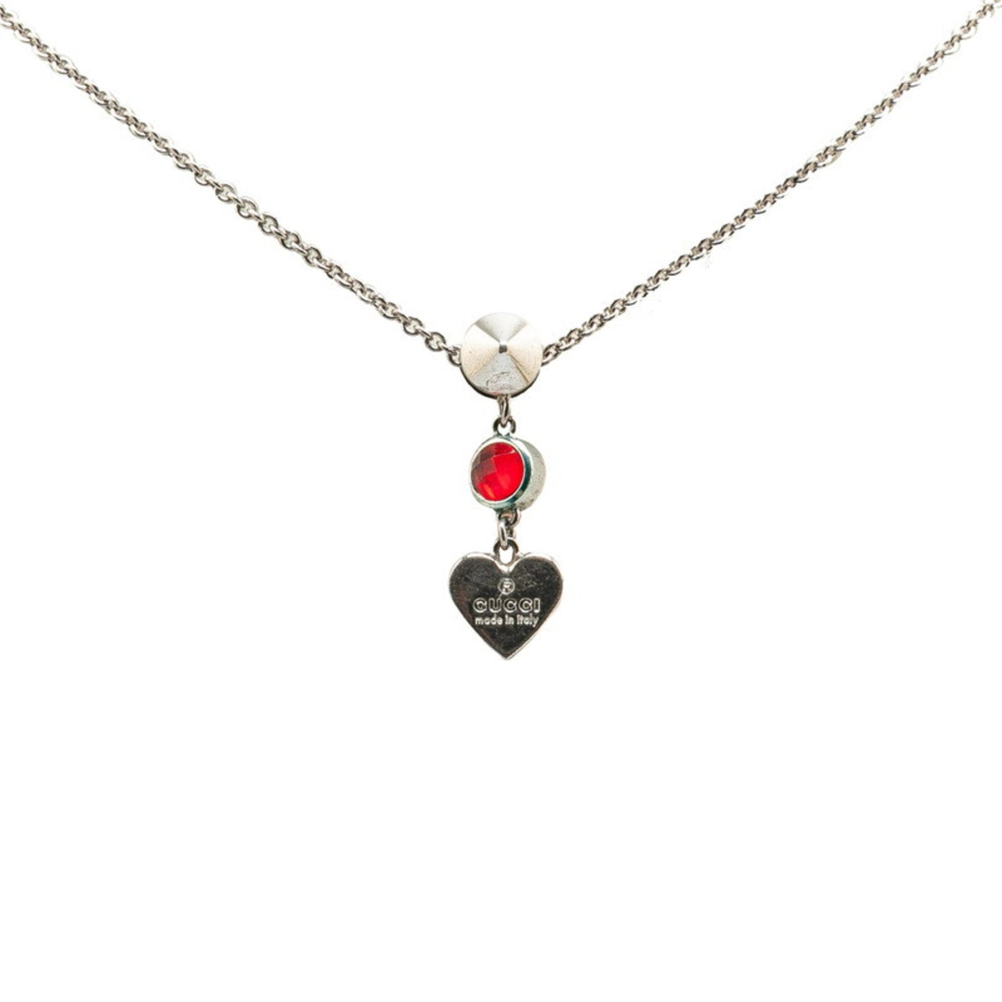 Heart Motif Pendant Necklace Sterling Silver with Red Colored Stones