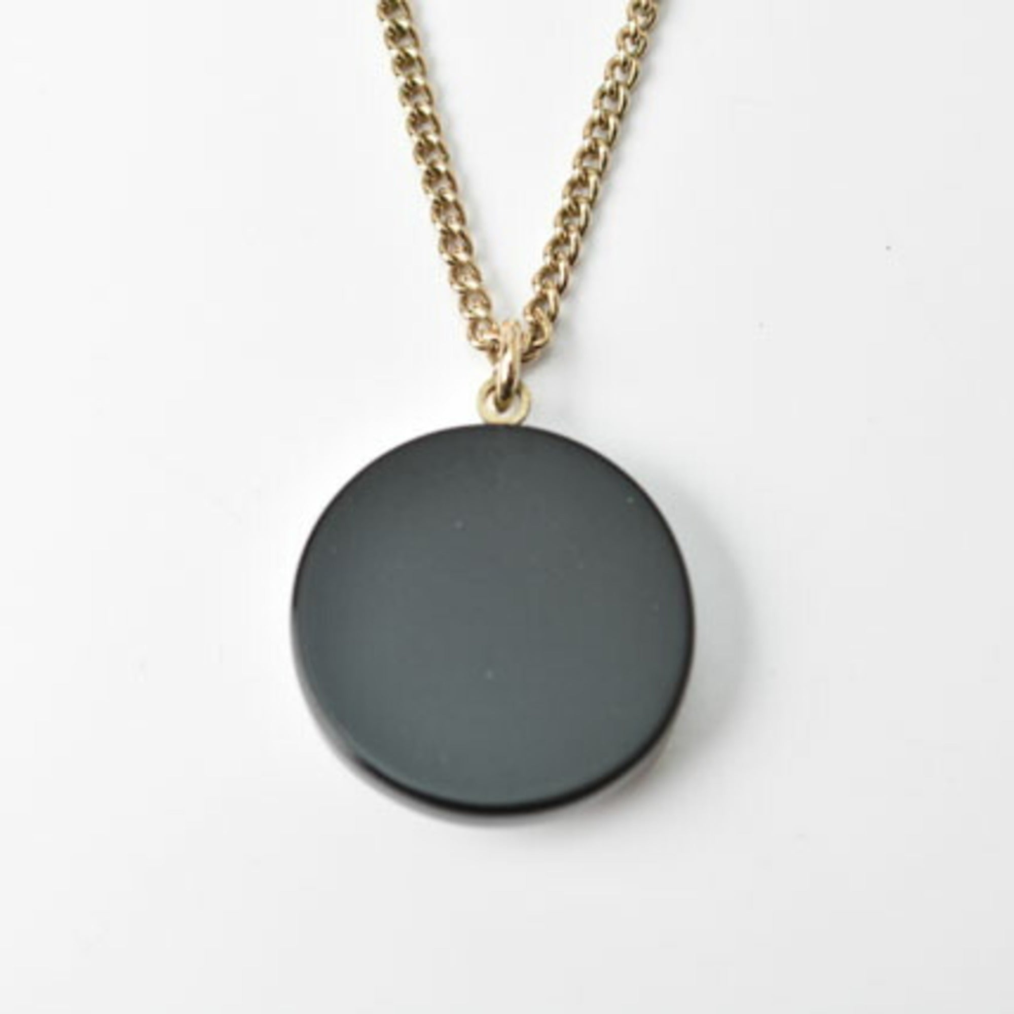 Pendant Necklace Plastic Black and Gold with Rhinestone