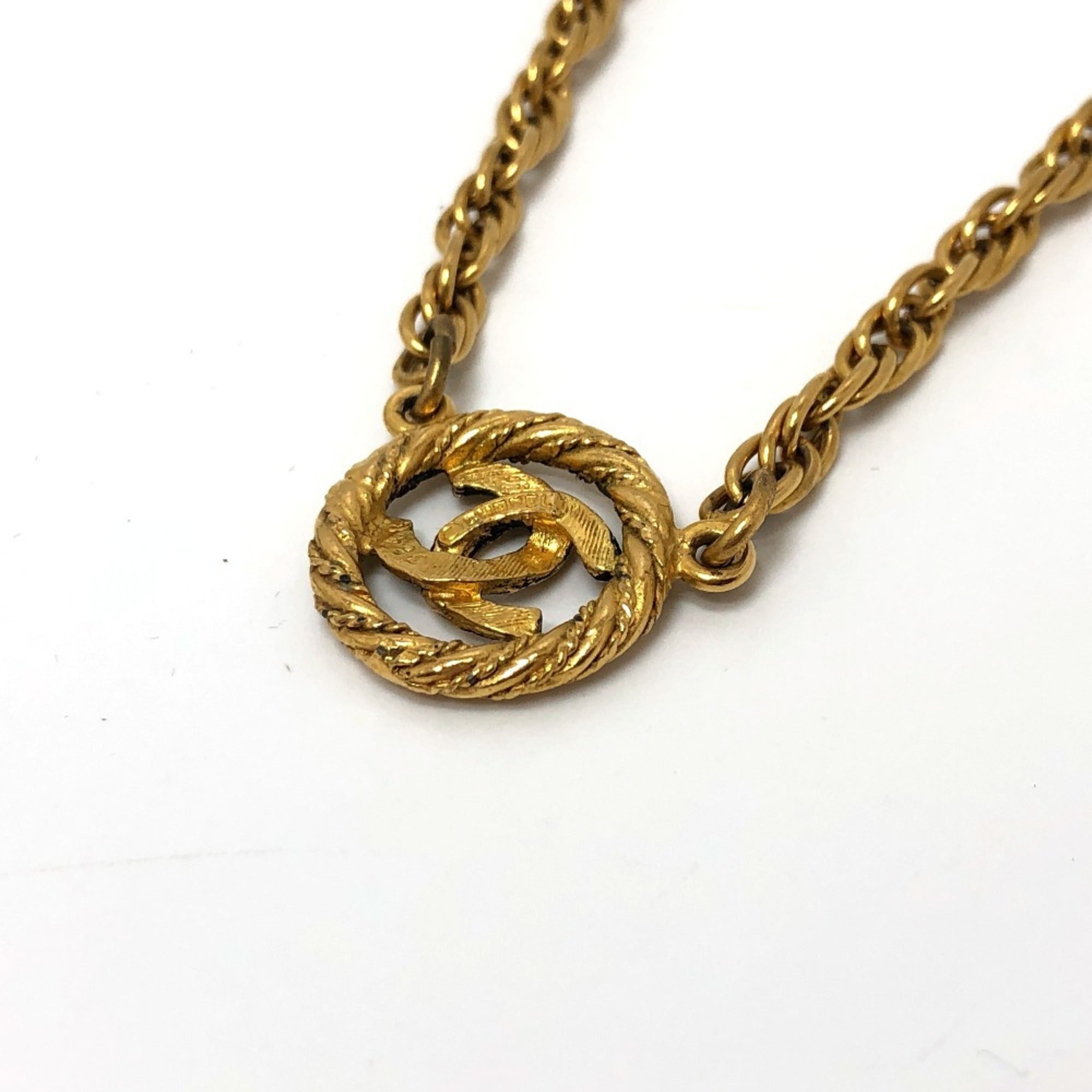 CC Logo Pendant Necklace Gold-Tone Metal