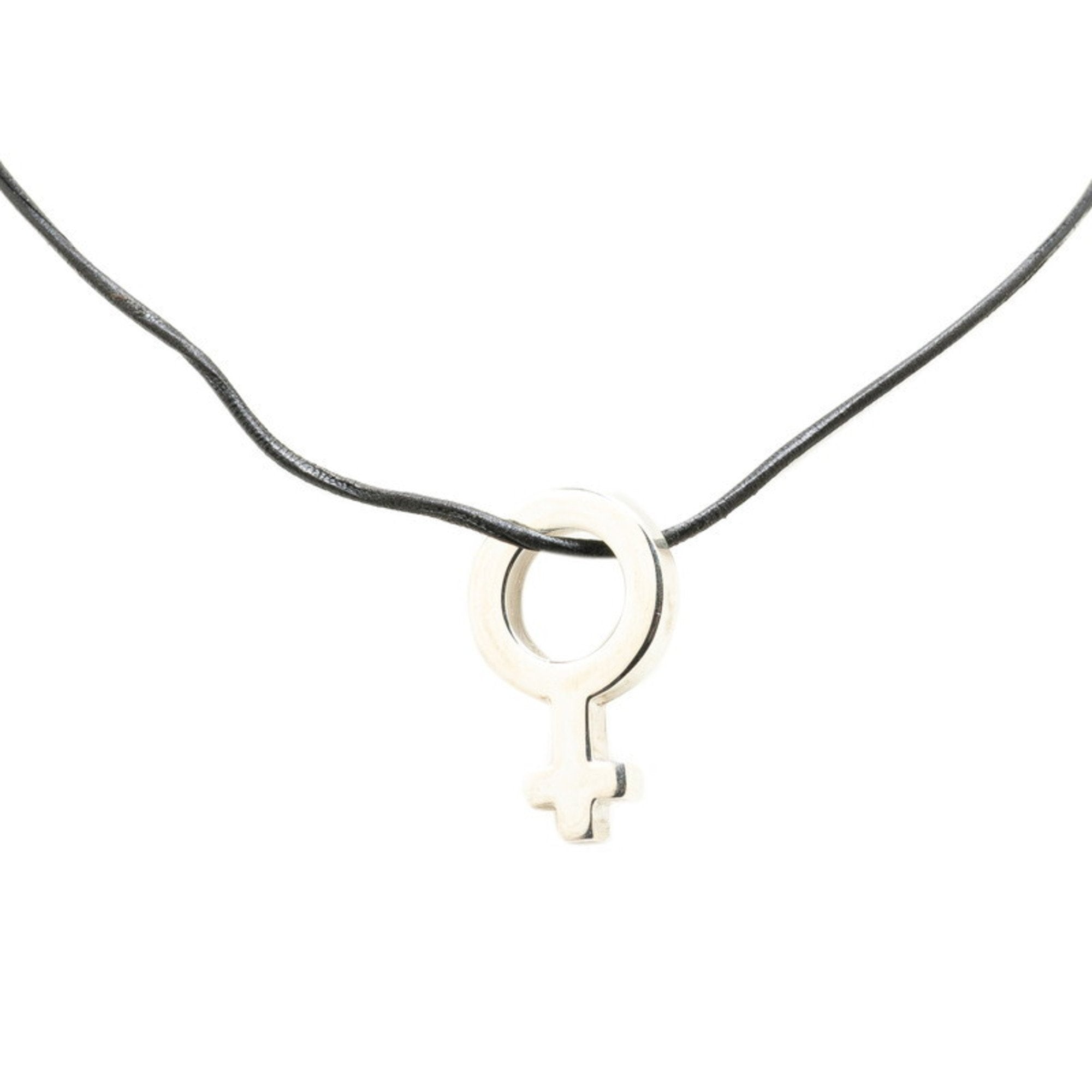 Pendant Necklace Black Leather and Sterling Silver