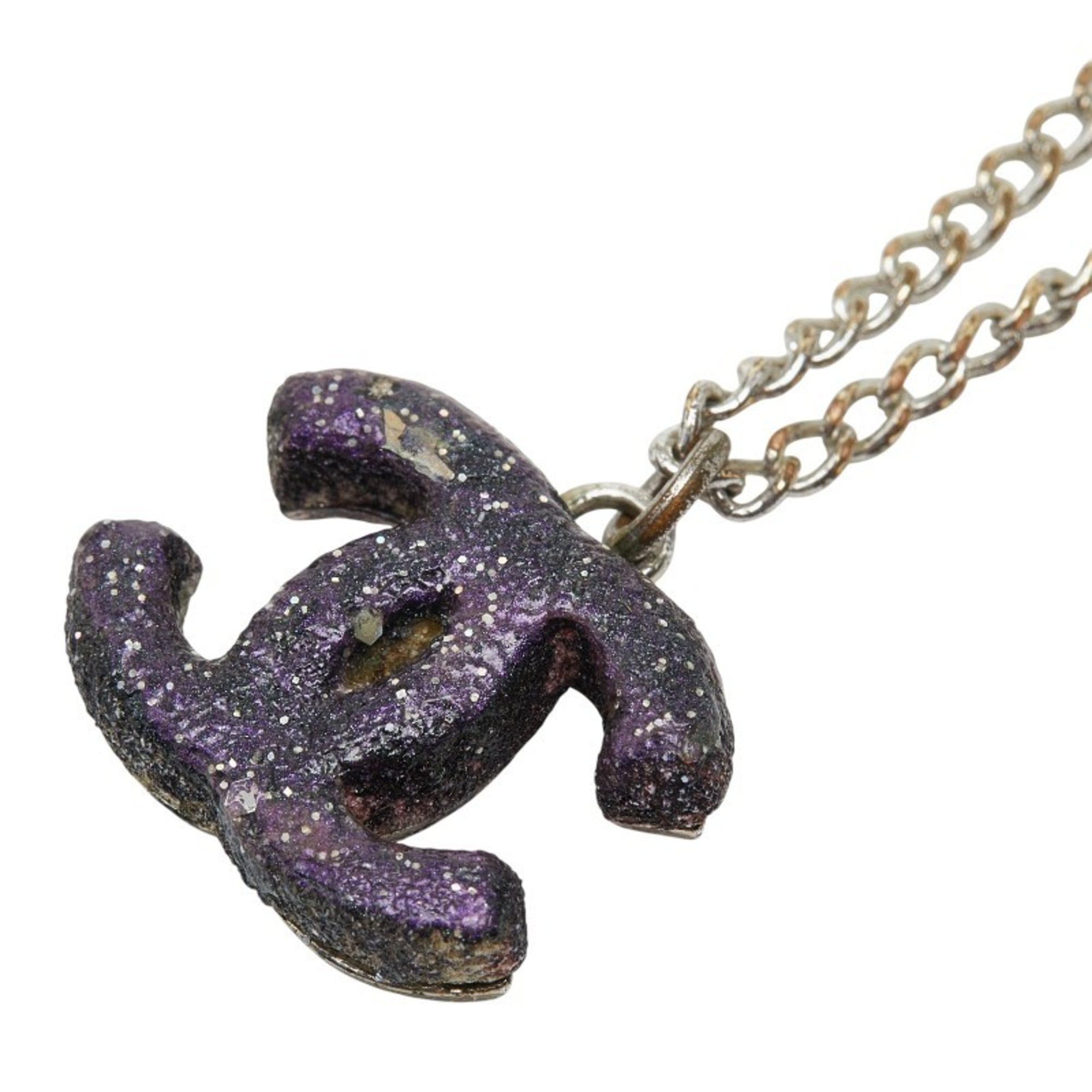 CC Logo Pendant Necklace Silver-Tone Metal