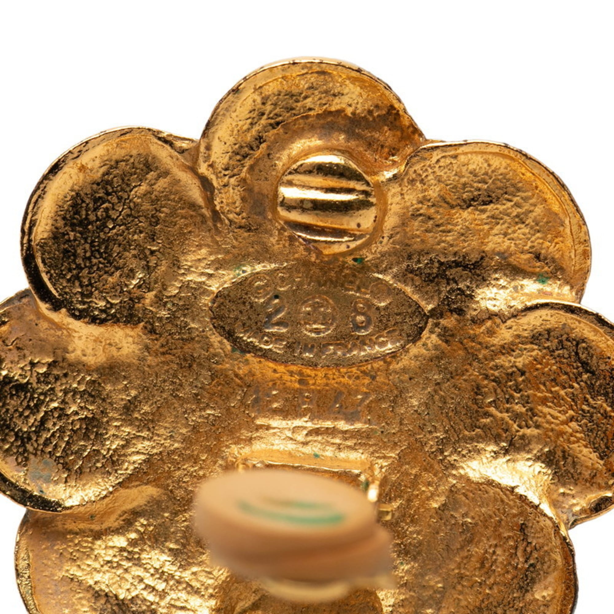 CC Logo Flower Clip-On Earrings Metal Gold-Tone Metal