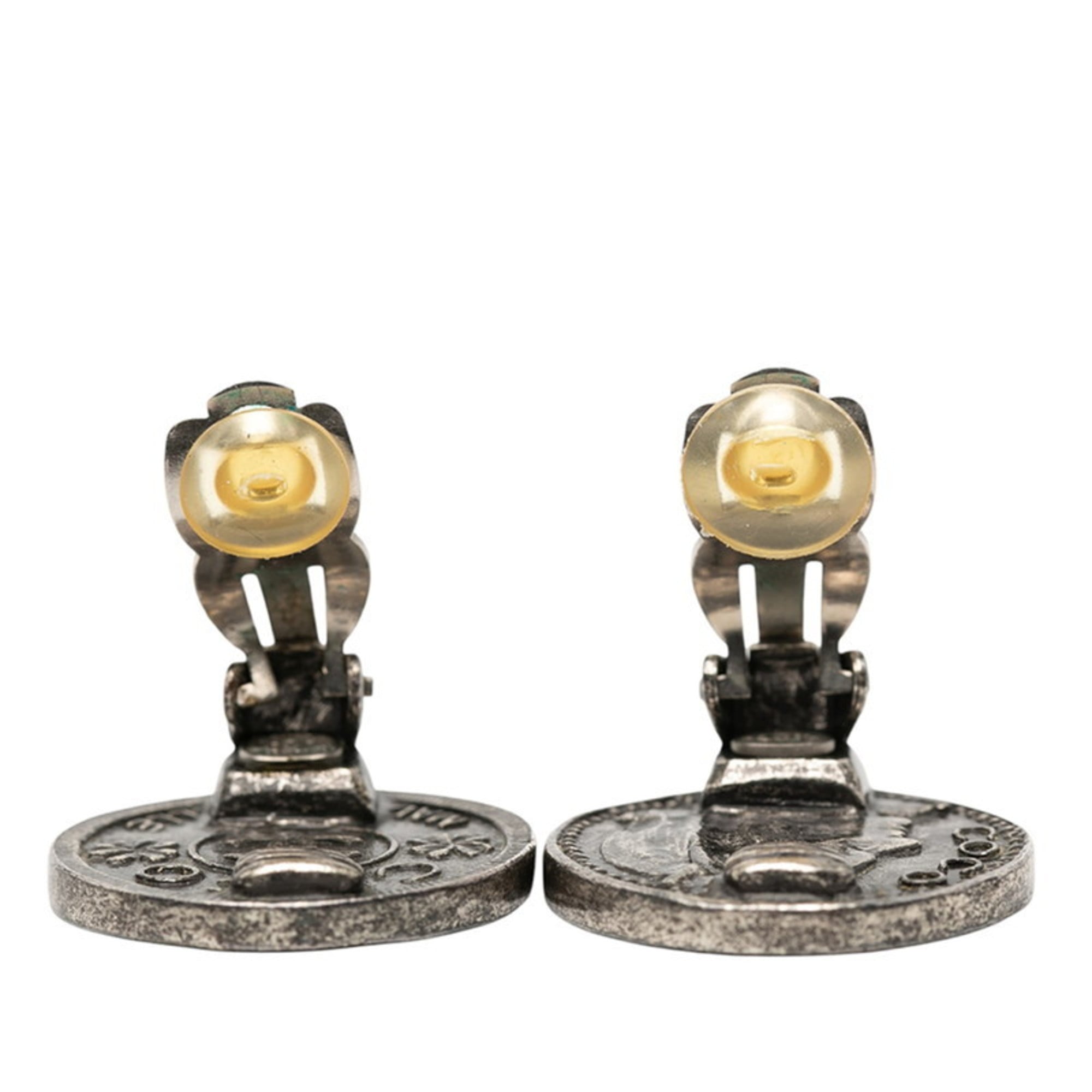 CC Logo Round Clip-On Earrings Silver-Tone Metal Silver-Tone Metal