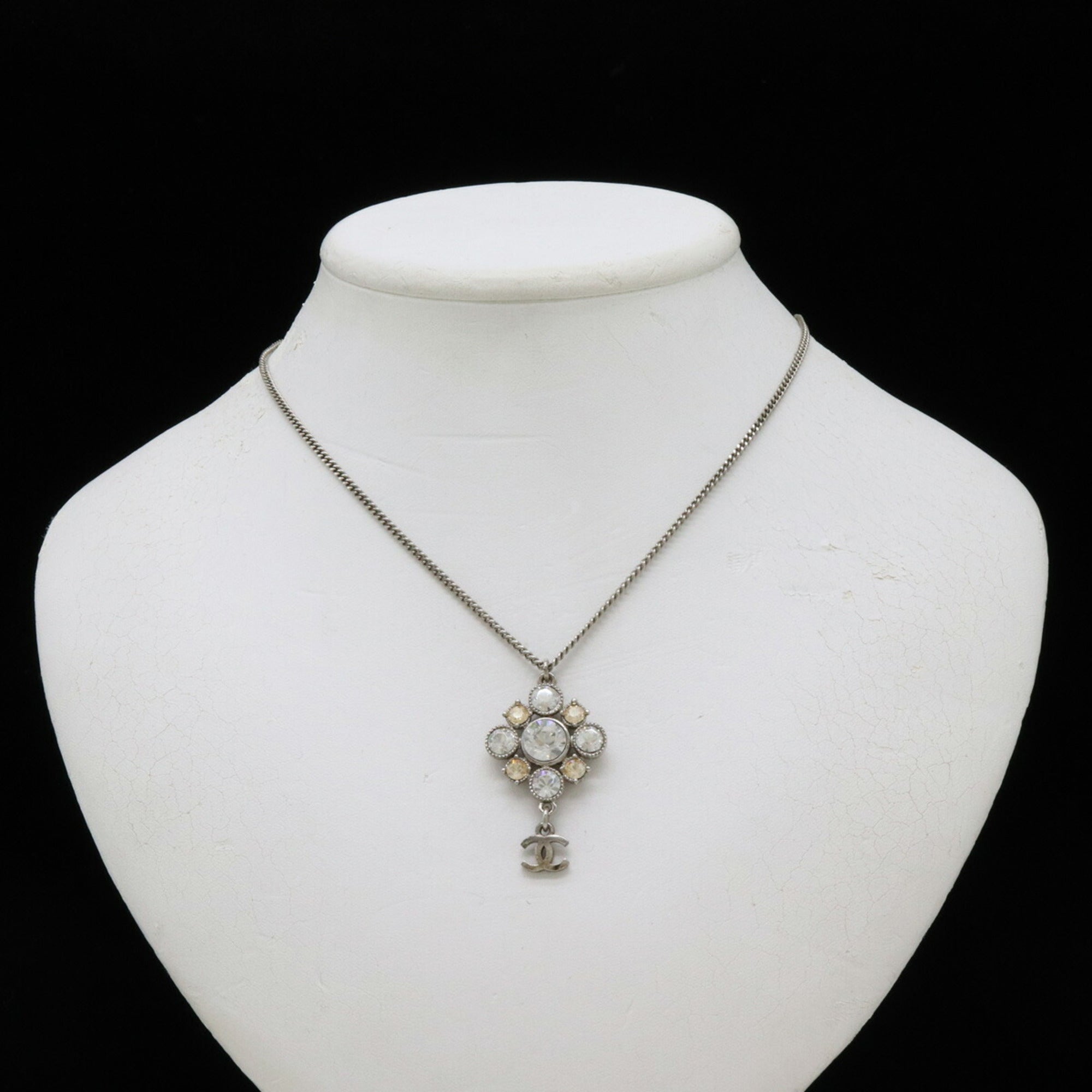 CC Logo Pendant Necklace Silver-Tone Metal