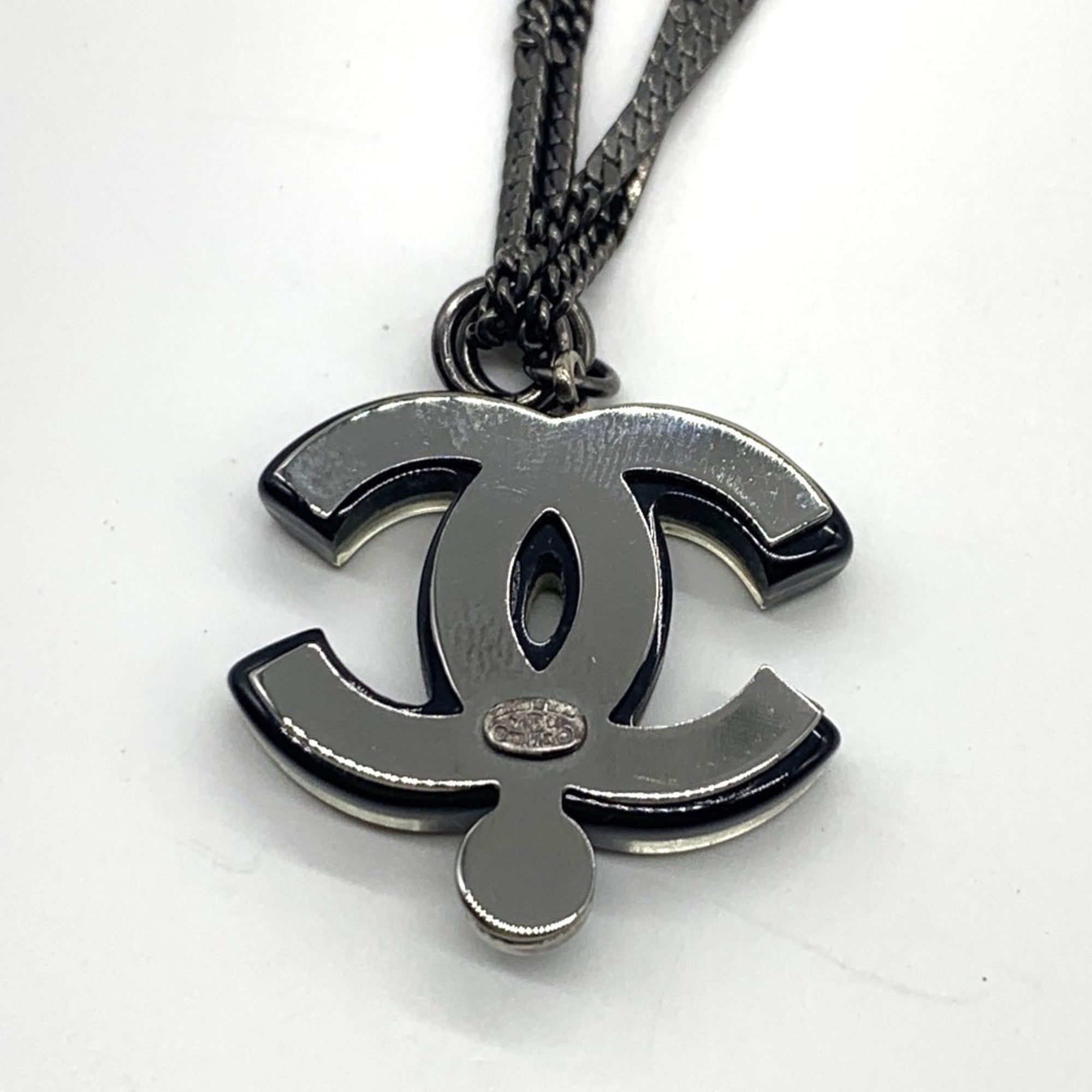 CC Logo Pendant Necklace Silver-Tone Metal