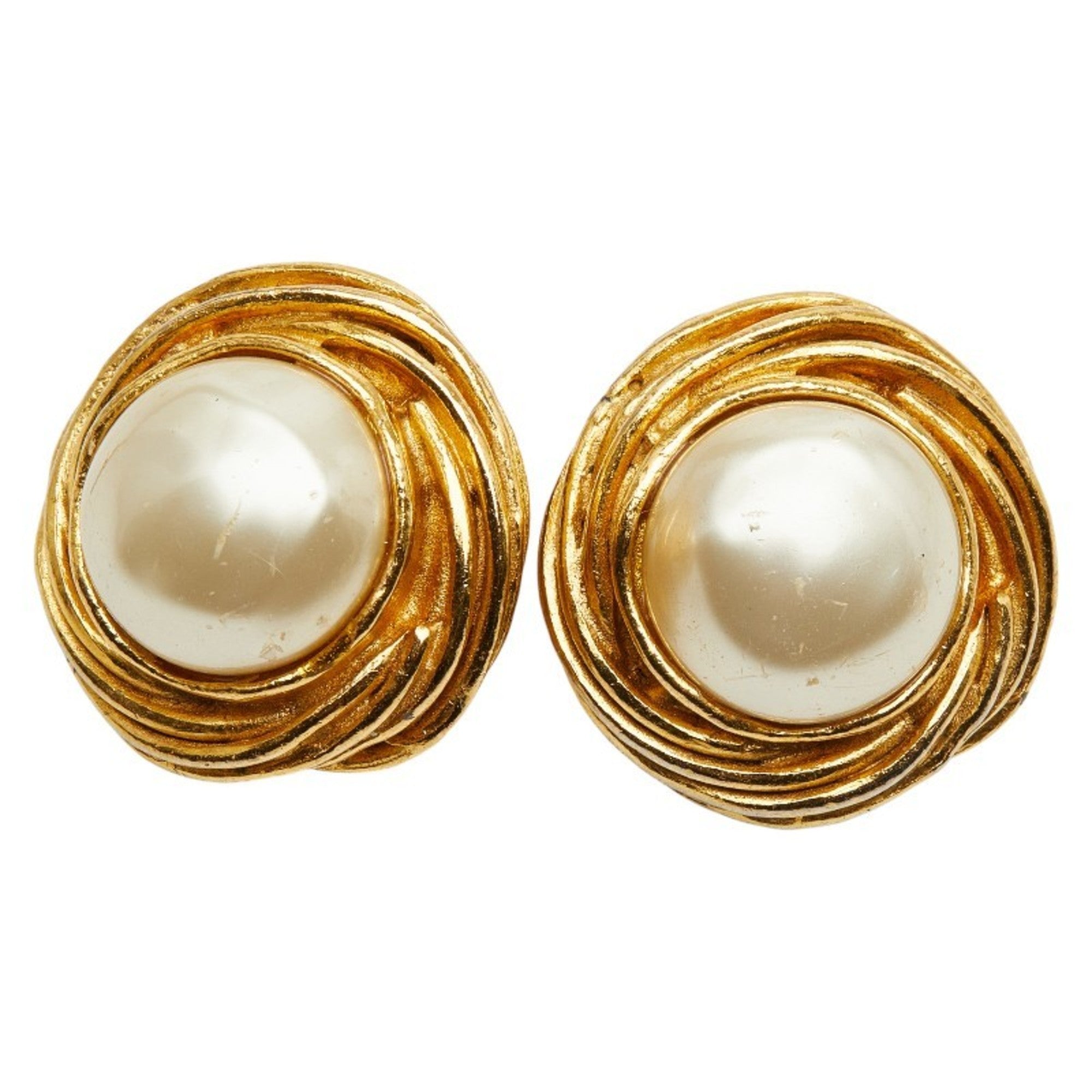 Vintage Clip-On Earrings Pearl Clip-On Gold-Tone Metal