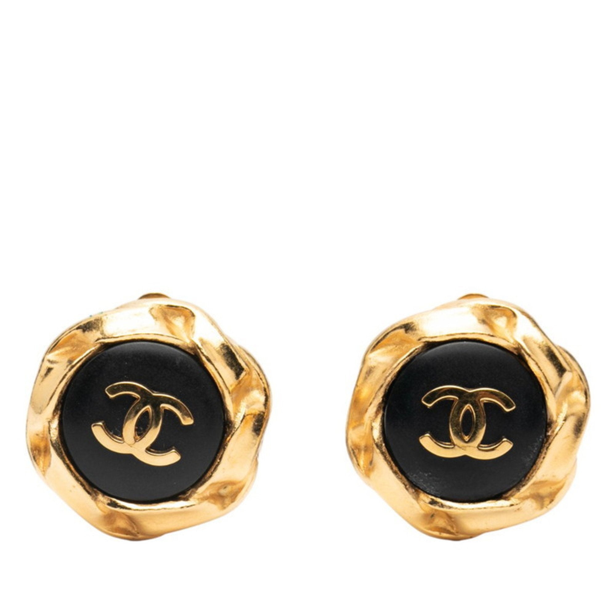 CC Logo Round Clip-On Earrings Gold-Tone Metal Gold-Tone Metal