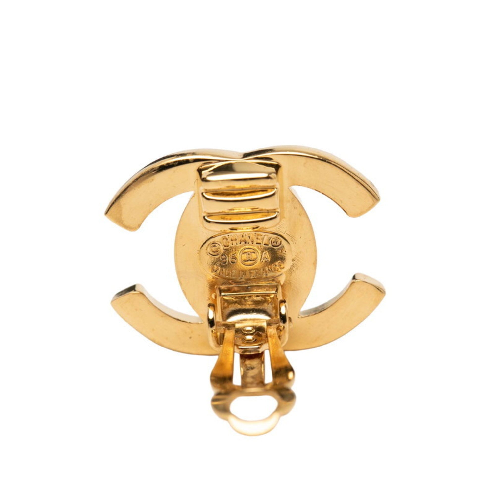 CC Logo Turnlock Clip-On Earrings Metal Gold-Tone Metal