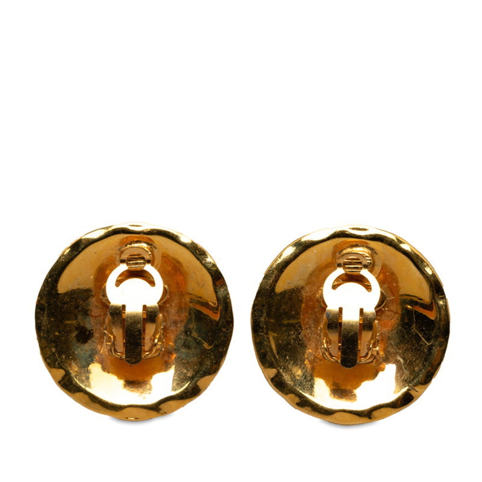 CC Logo Round Clip-On Earrings Metal Gold-Tone Metal