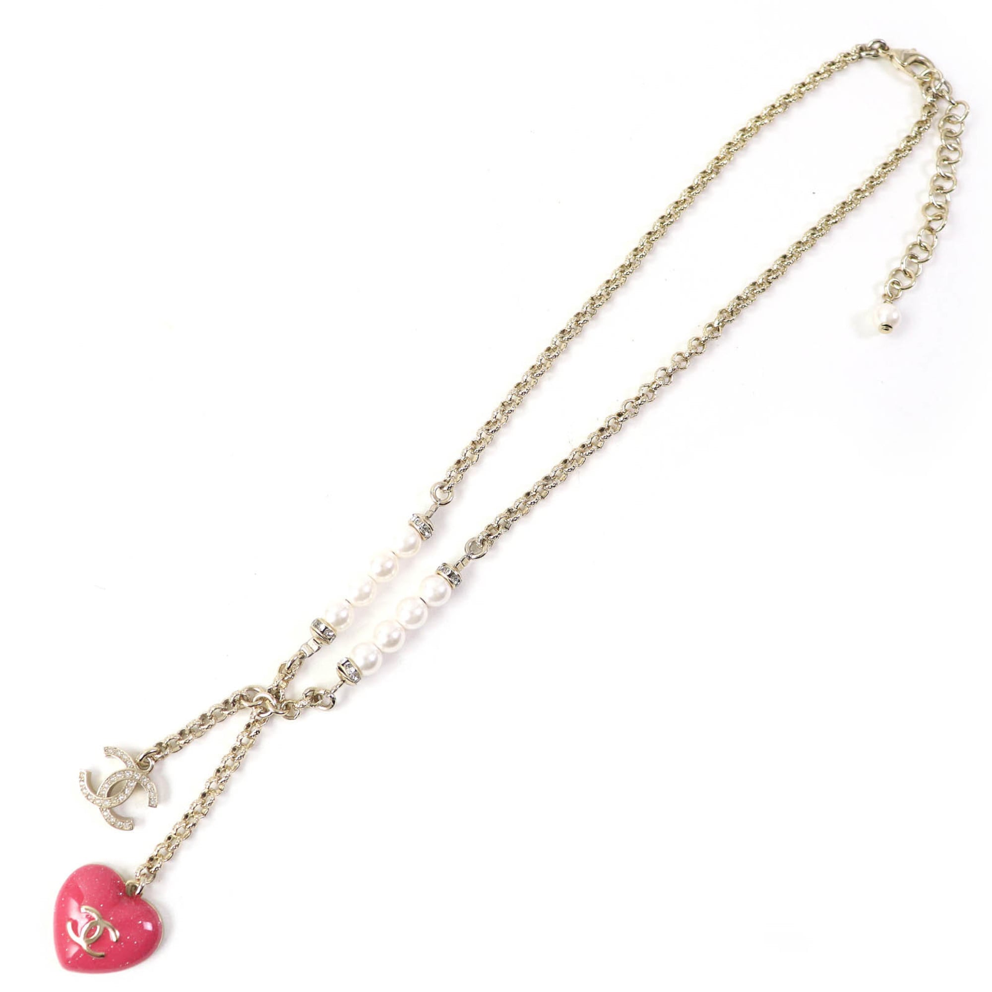 CC Logo Heart Pendant Necklace Gold-Tone Metal