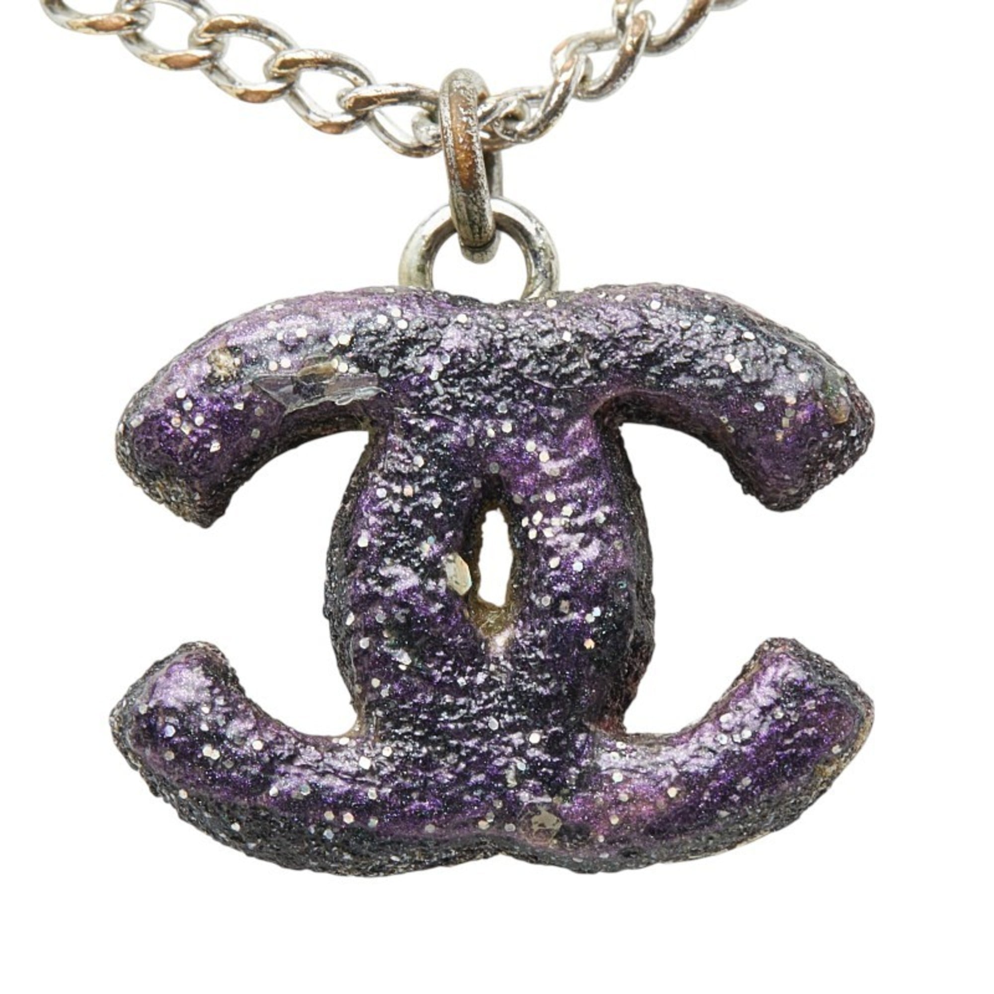 CC Logo Pendant Necklace Silver-Tone Metal