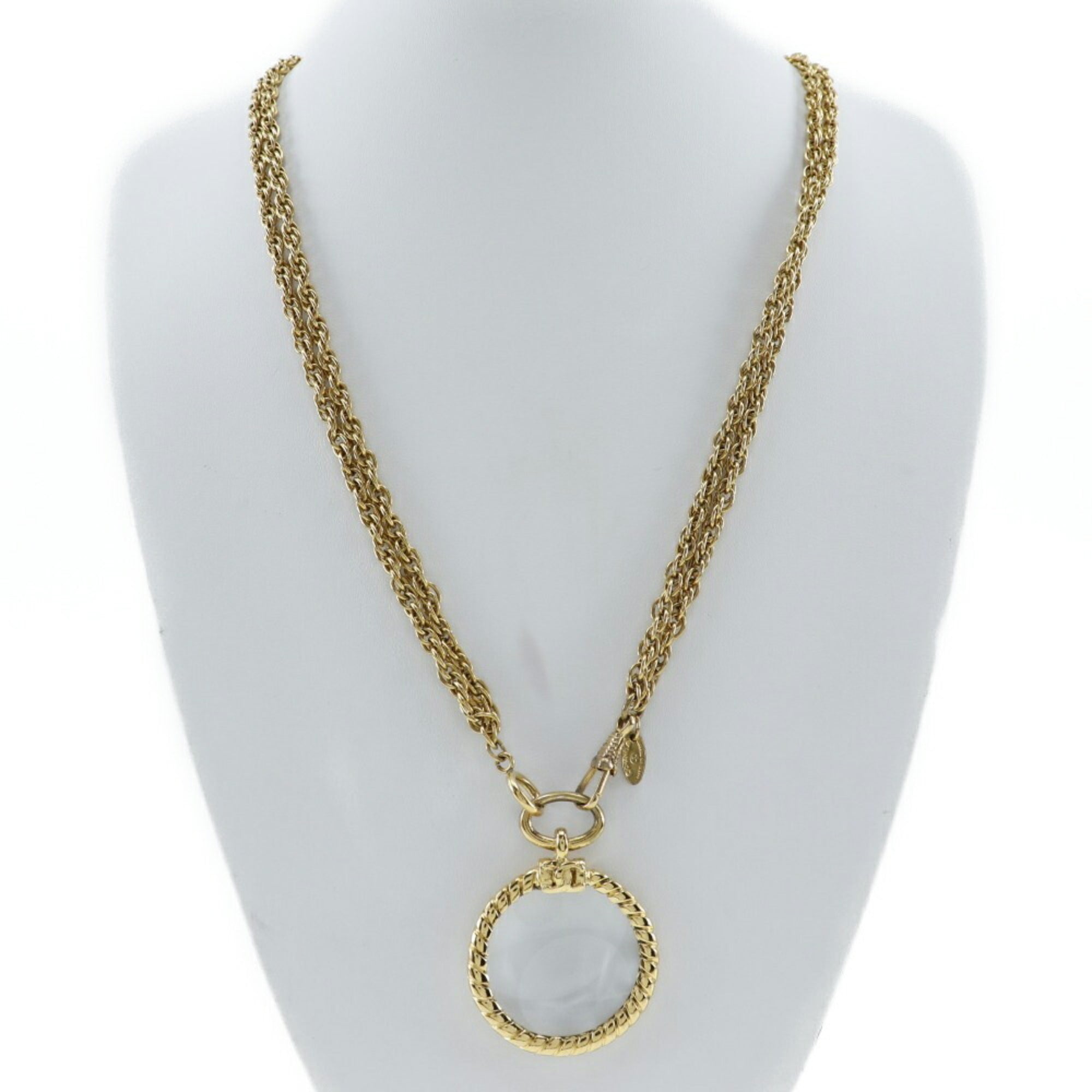 Vintage Loupe Pendant Necklace Metal Double Chain
