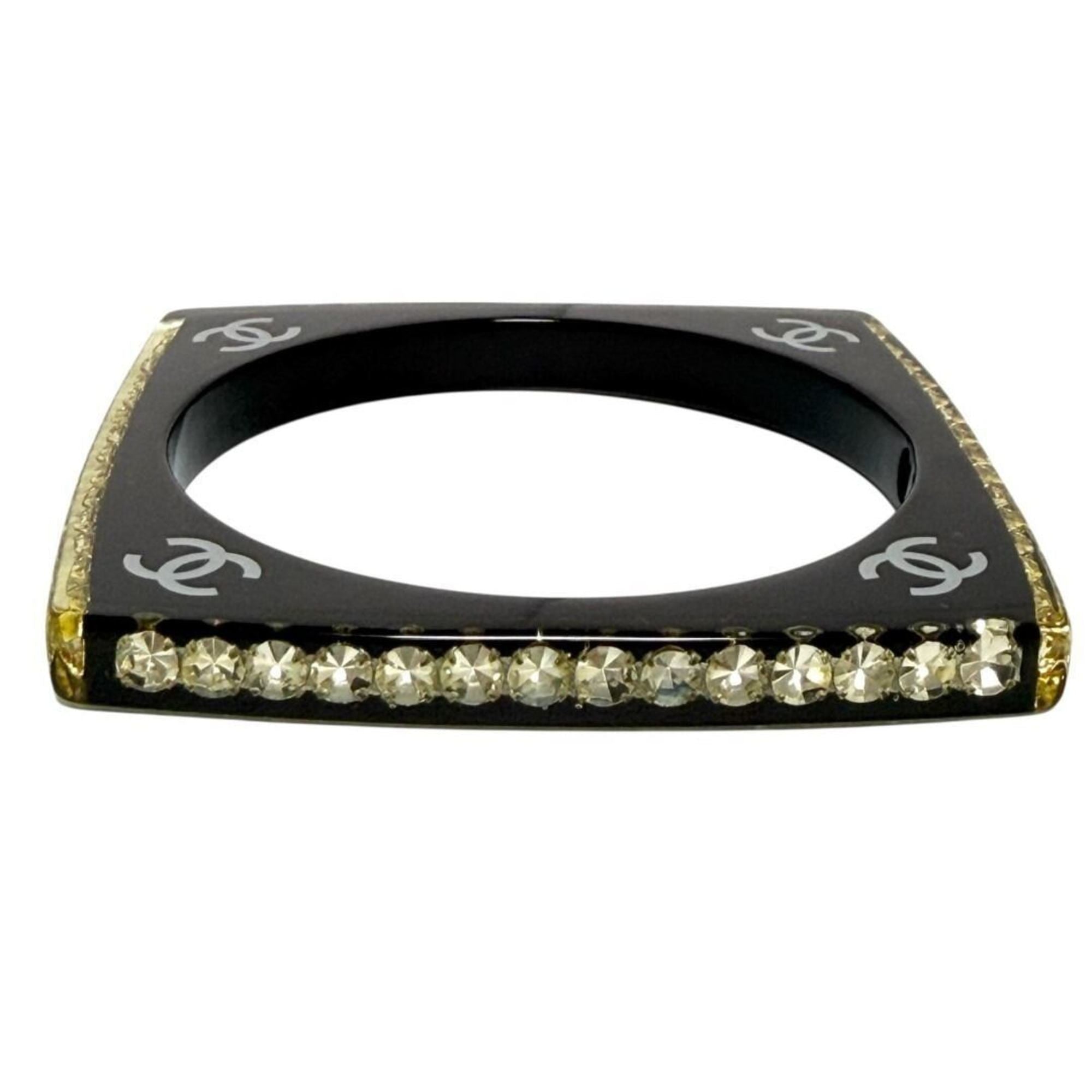 Bangle Bracelet Plastic and Rhinestone Black